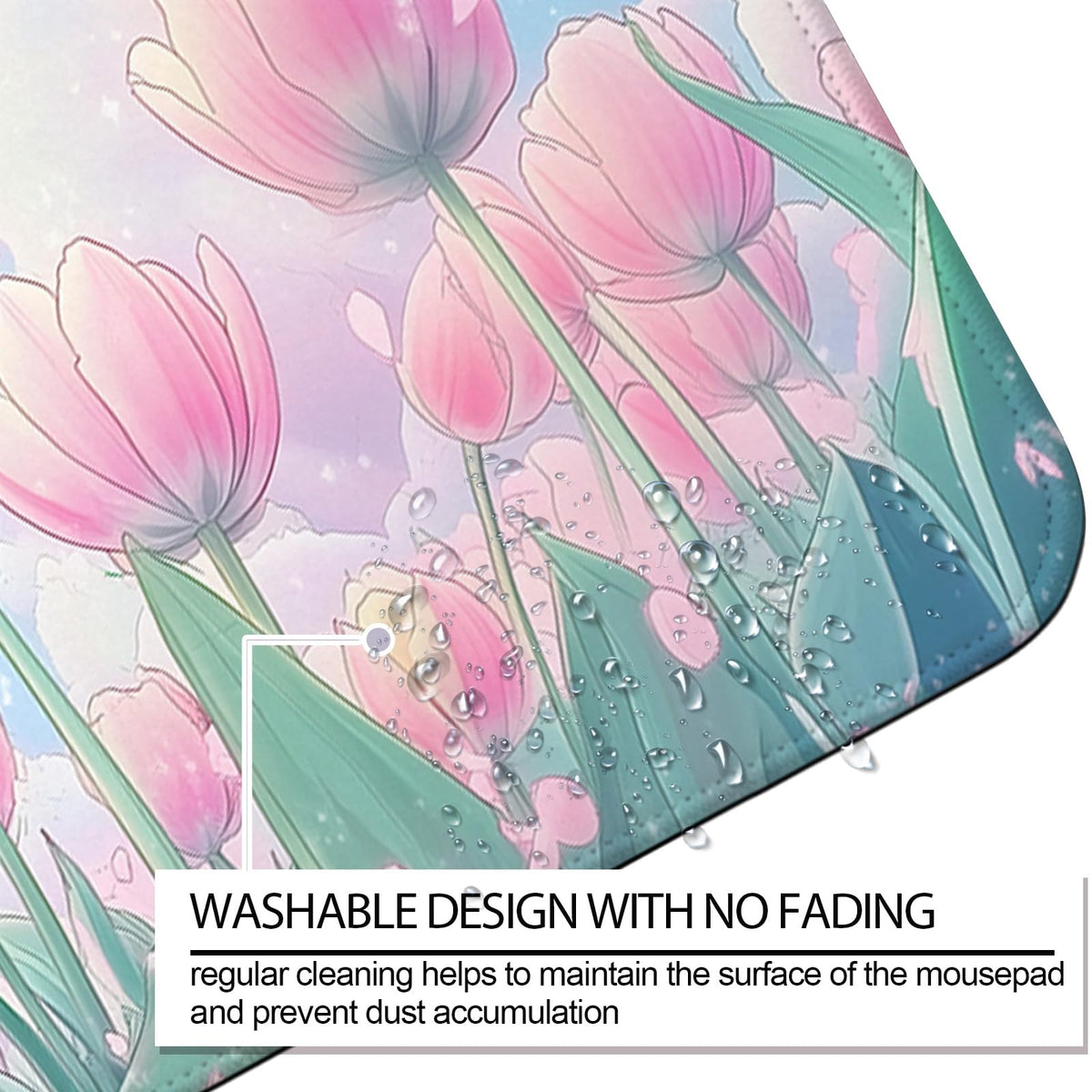 JIANG100 Pink Tulips Gaming Desk Mat, Flower Extended Mouse Pad, XL