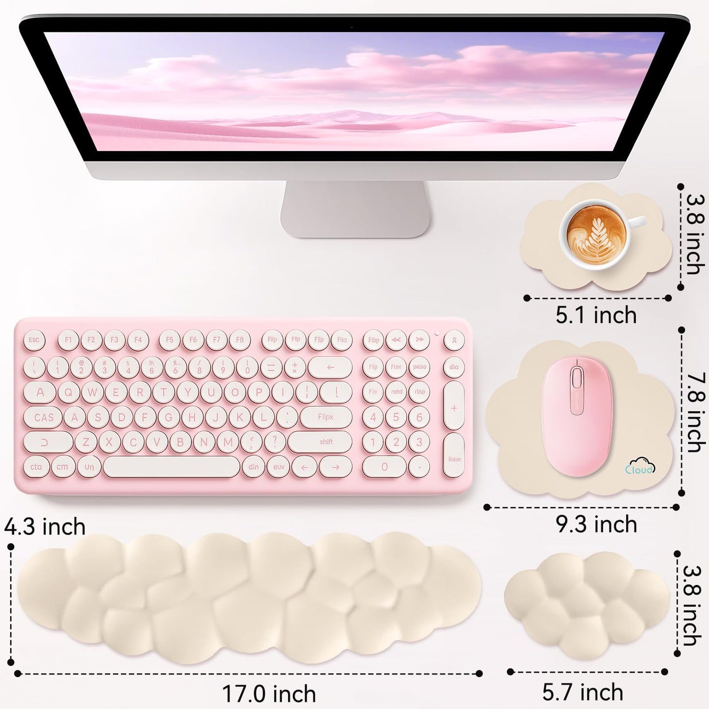 Sushret Cloud Wrist Rest for Computer Keyboard and Mouse Pad Set, Beige