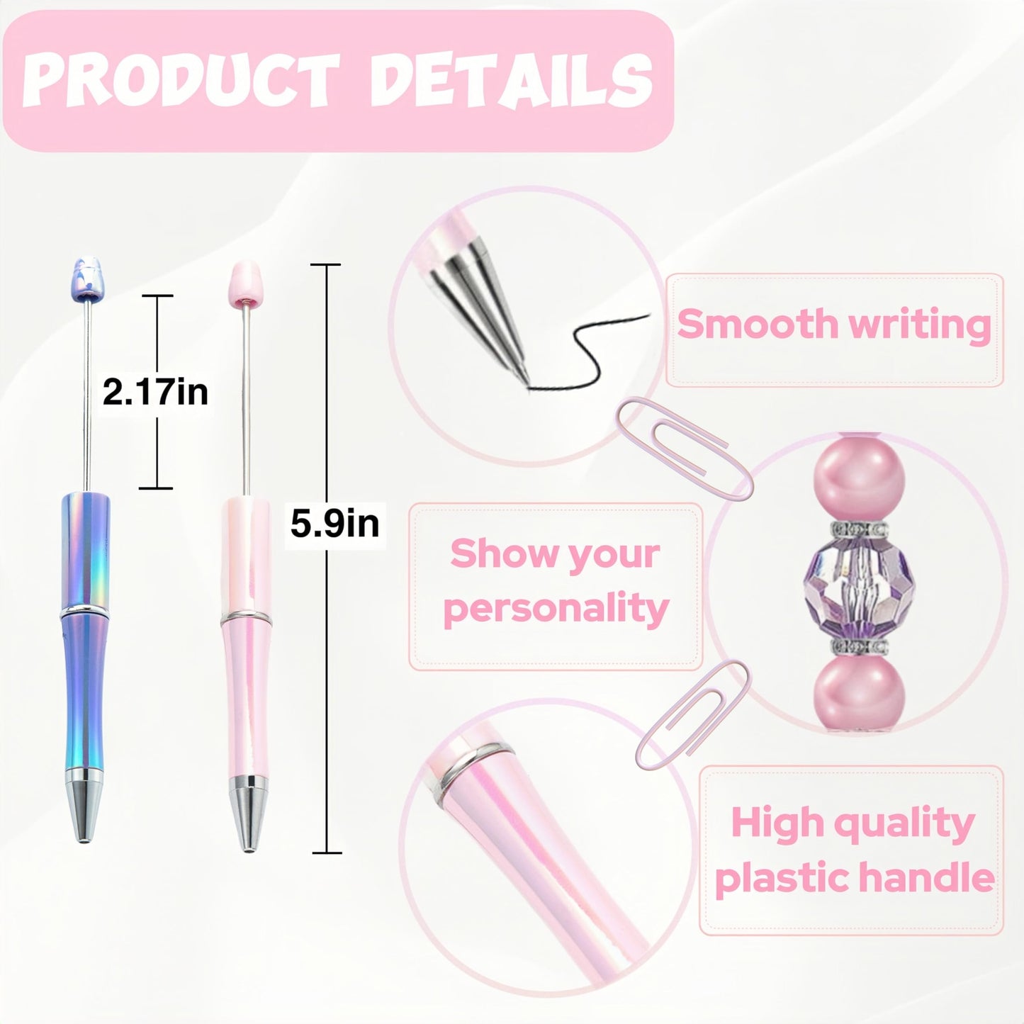 KUNHEHO Beadable Pens 25 Pcs Blue Gradient Colors Shiny Fancy Pens Bulk for Women Focal Beads Pens