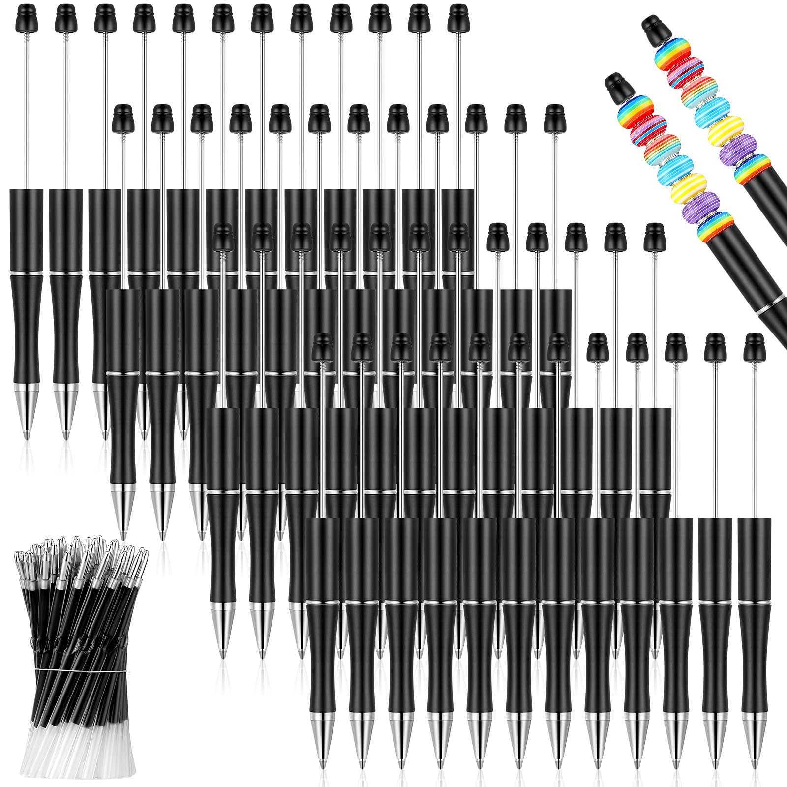 Crtiin 100 Pcs Beadable Pen School DIY Kit,Black