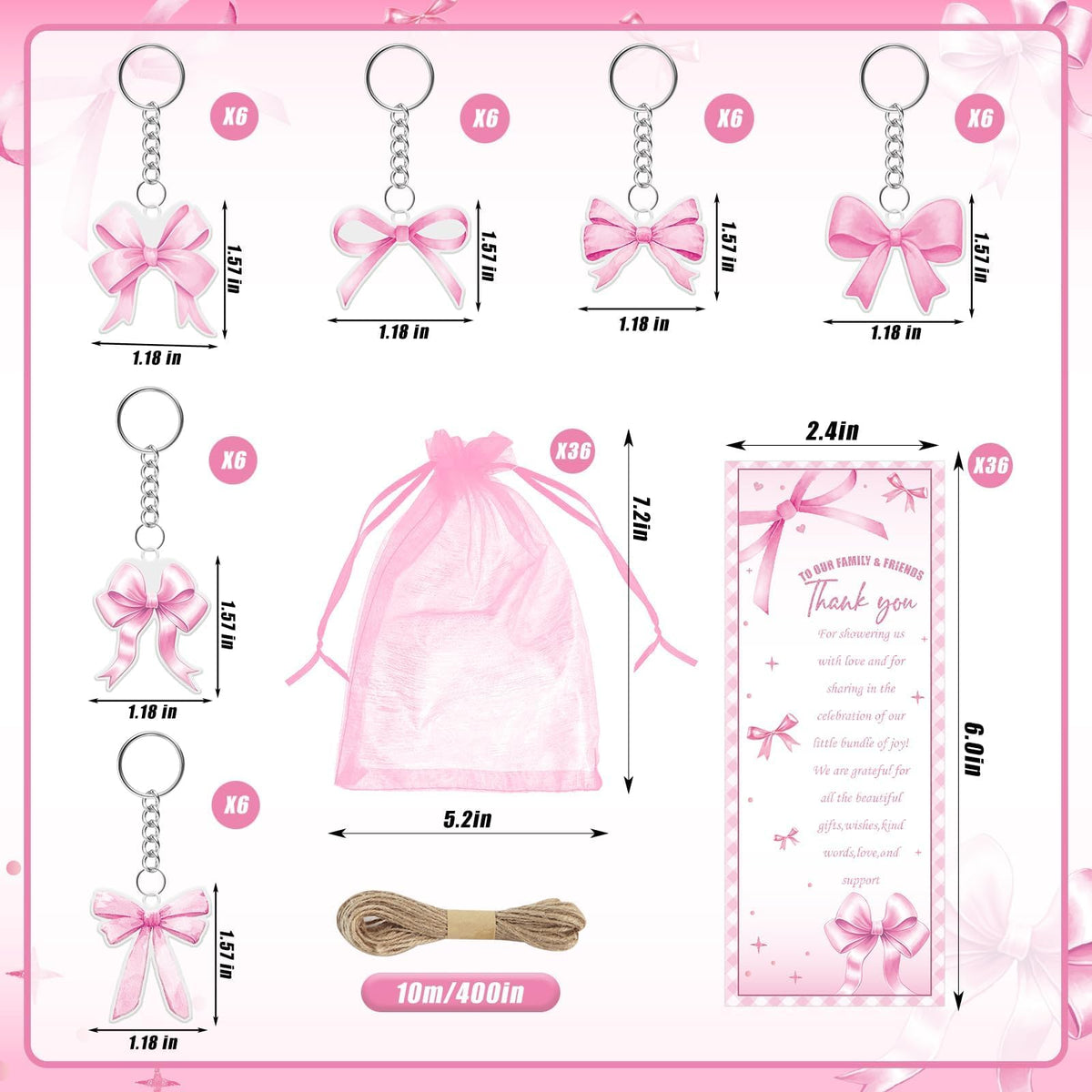 EYNDYN 145 Pieces Pink Bow Baby Shower Favors for Guest Bow Coquette Ballpoint Pens and Keychains