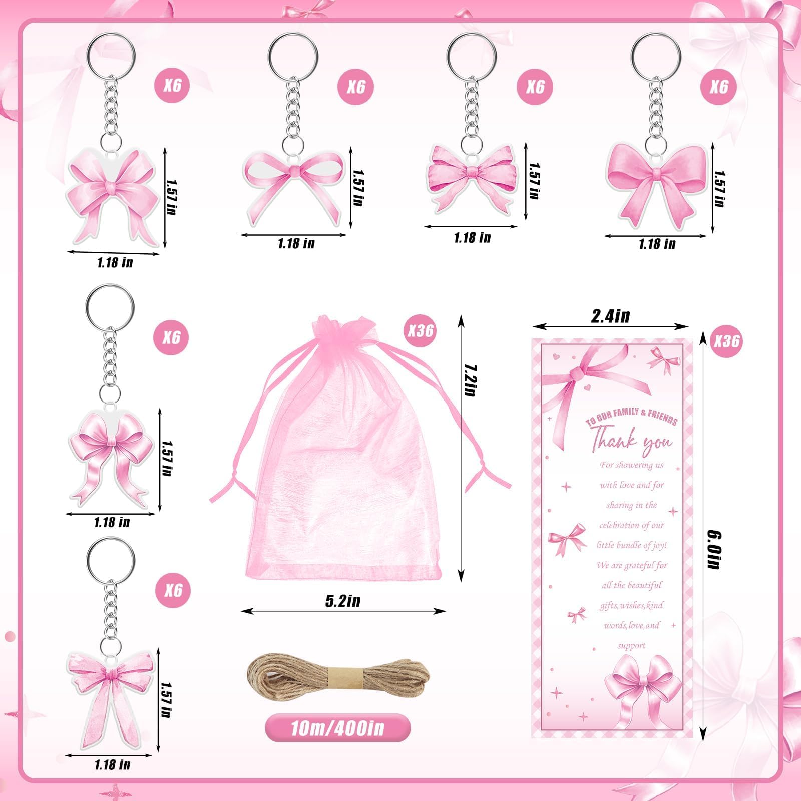 EYNDYN 145 Pieces Pink Bow Baby Shower Favors for Guest Bow Coquette Ballpoint Pens and Keychains