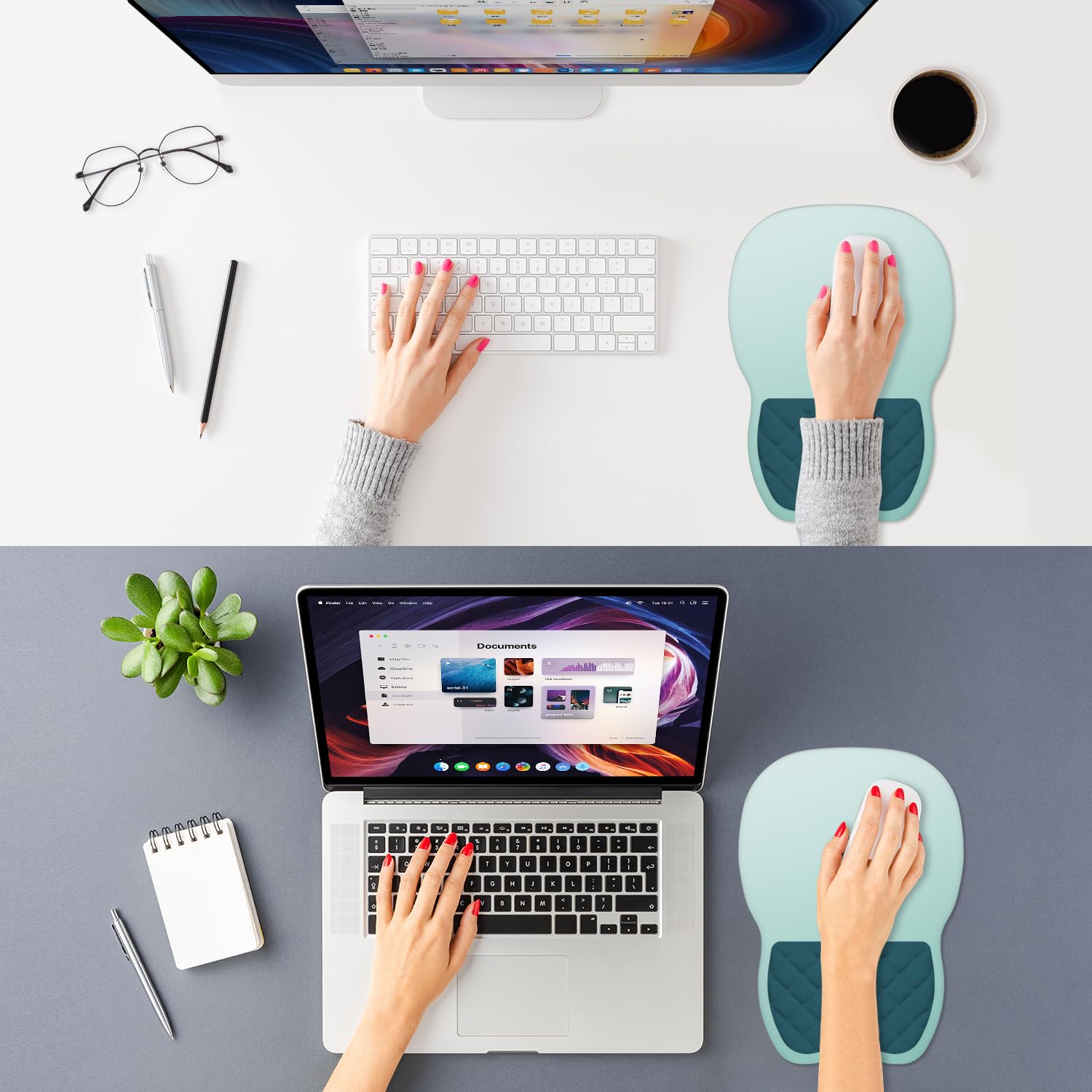 ITNRSIIET Ergonomic Mouse Pad Wrist Support with Memory Foam Massage Bulge & Non-Slip PU Base