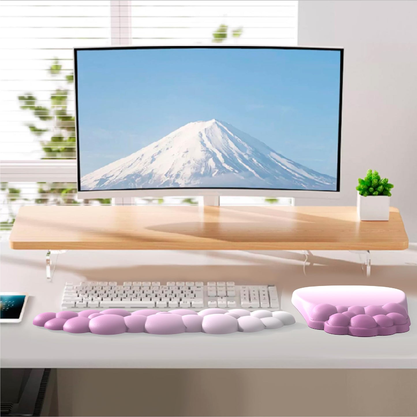 ANGKOYT Ergonomic Mouse Pad and Keyboard Rest, 2 in 1 Cloud Wrist Rest + Mouse Pad, Non-Slip for