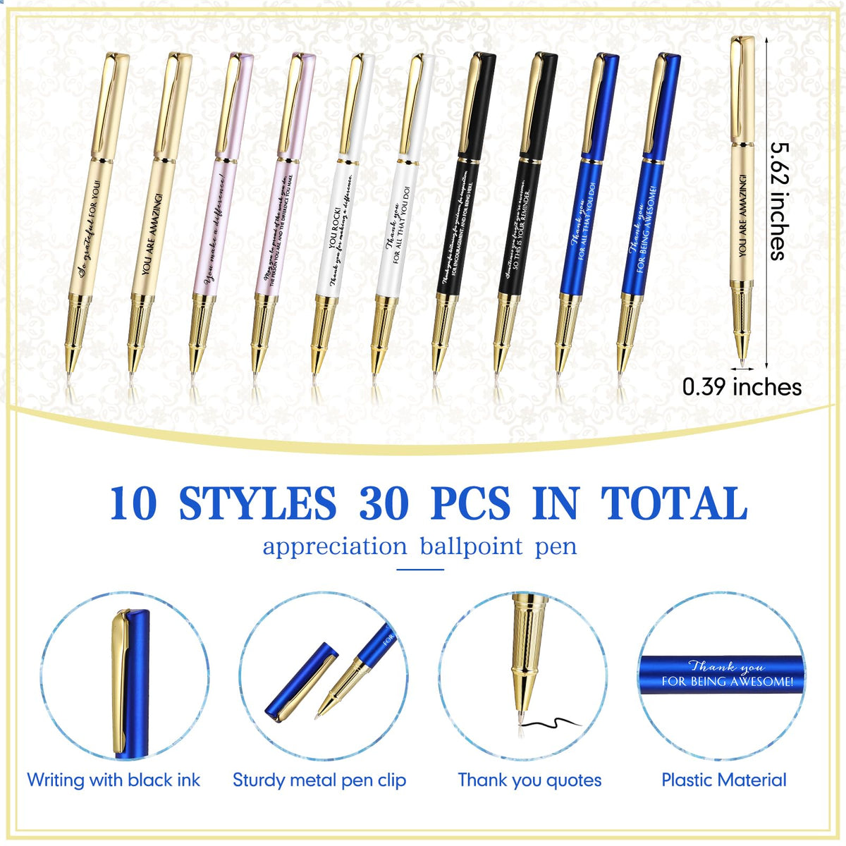 PerKoop 30 Sets Thank You Gift Inspirational Pen with Box, Multi‌, Mixed