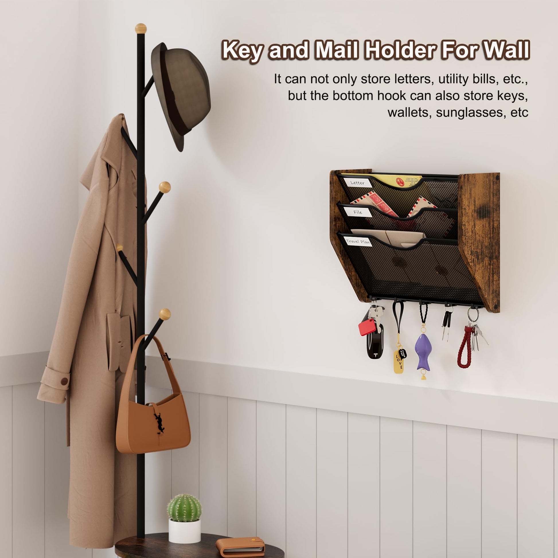 PAG-Mass Wall File Organizer With Hooks,3 Tier Mesh Mail Organizer Wall Mounted,Hanging File