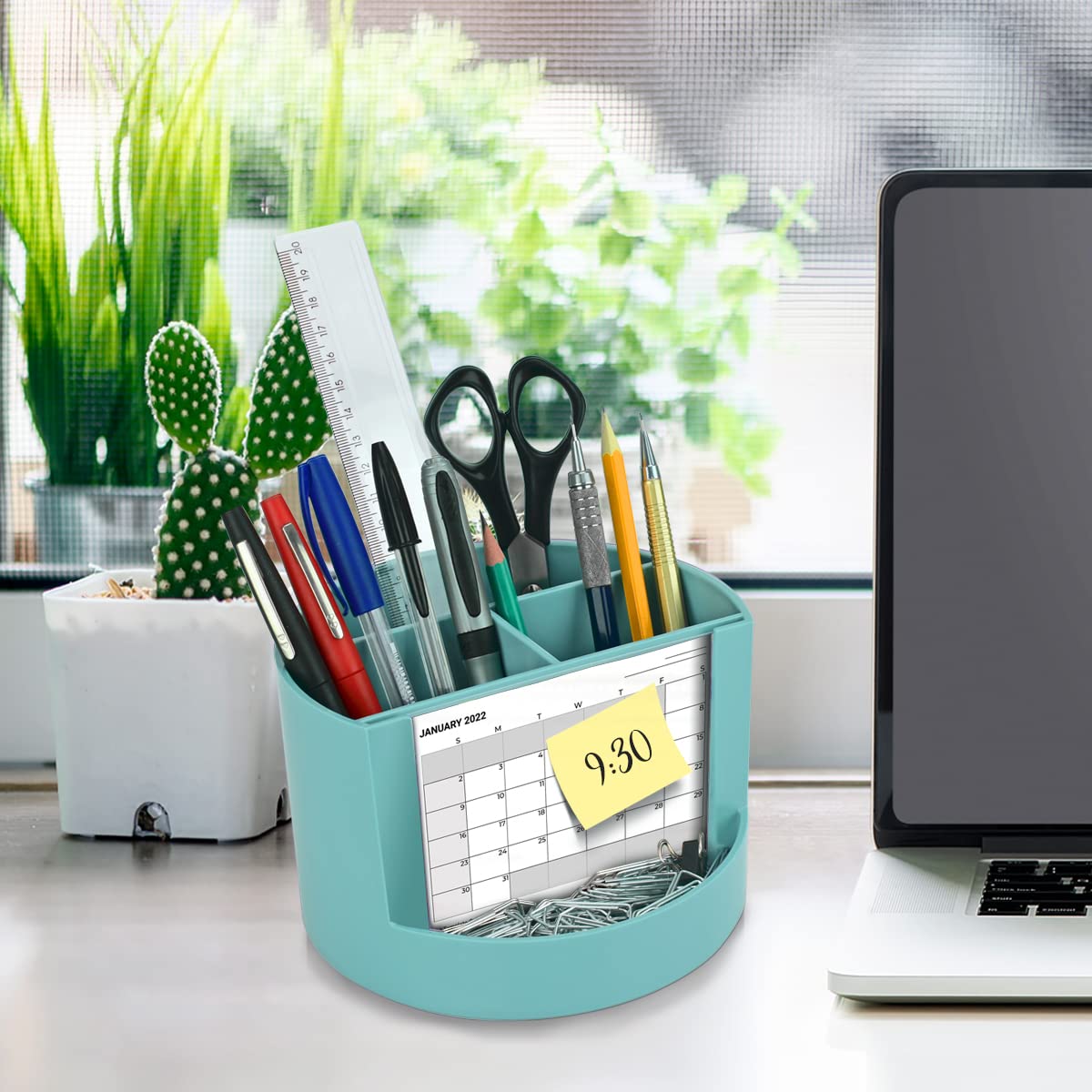 Acrimet Compact Desktop Organizer, 4 Spacious Slots, Round Pencil and Accessories Holder with Photo
