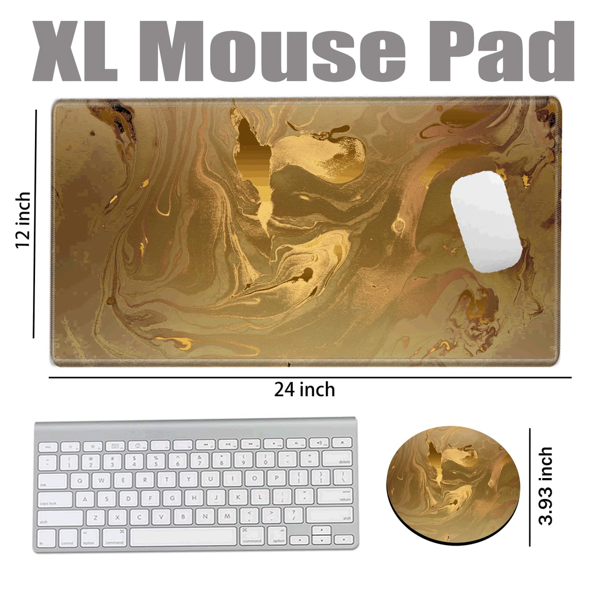 Gaming Mouse Pad Gold Marble Mousepad 24x12 Inch Desk Mat XL Long Desk Pad Non-Slip Rubber Base