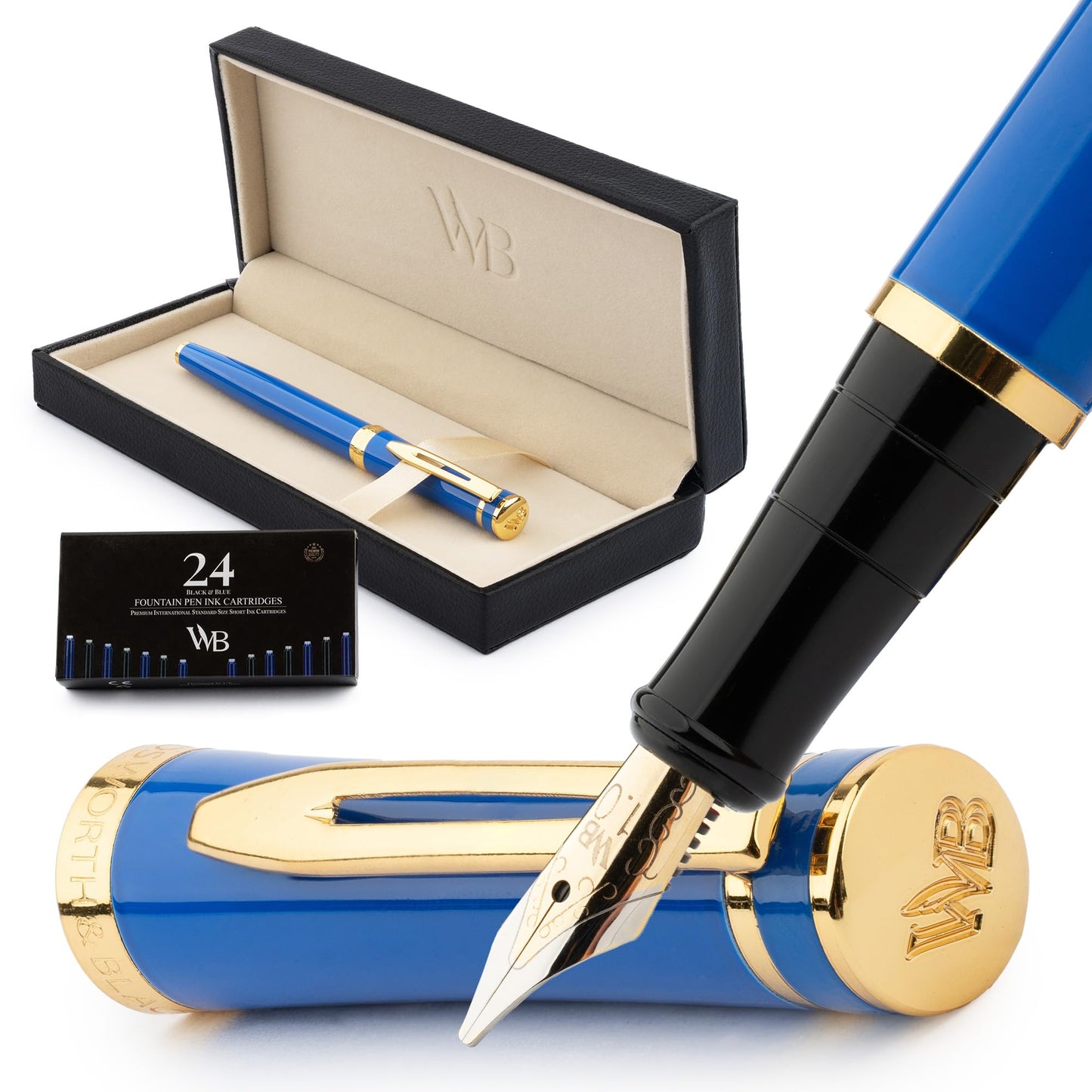 Wordsworth & Black Luxury Fountain Pen Set for Writing, Broad Nib, Blue