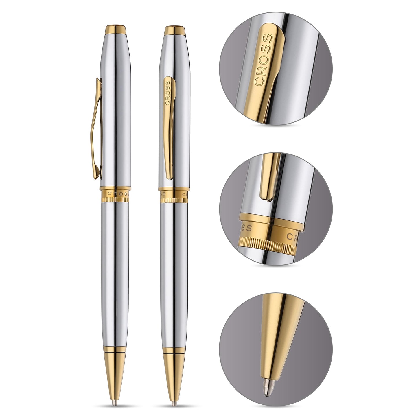 Cross Foundry Polished Chrome Gold Ballpoint Pen, Medium Point, Black Ink