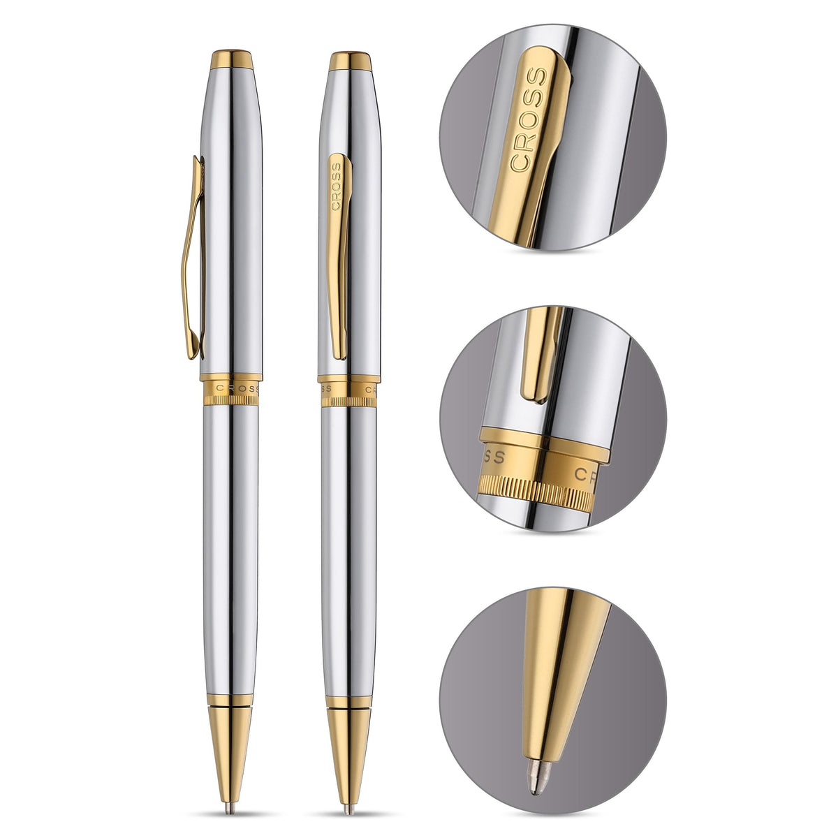 Cross Foundry Polished Chrome Gold Ballpoint Pen, Medium Point, Black Ink