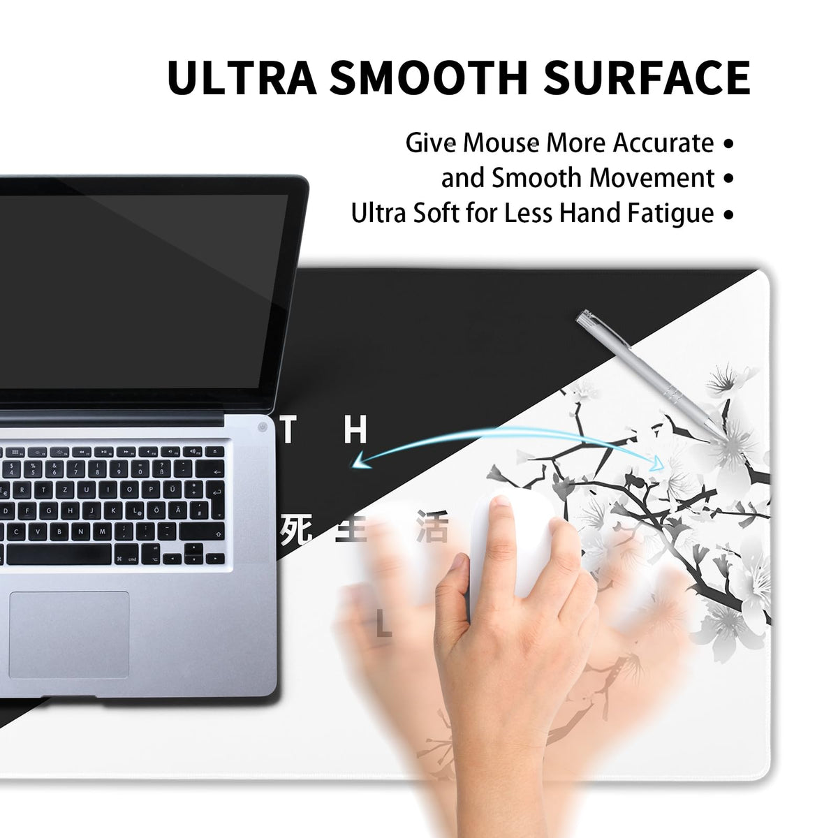 aportt Black White Cherry Blossom Mouse Pad Large Japanese Sakura Death Life Desk Mat 60x35 cm