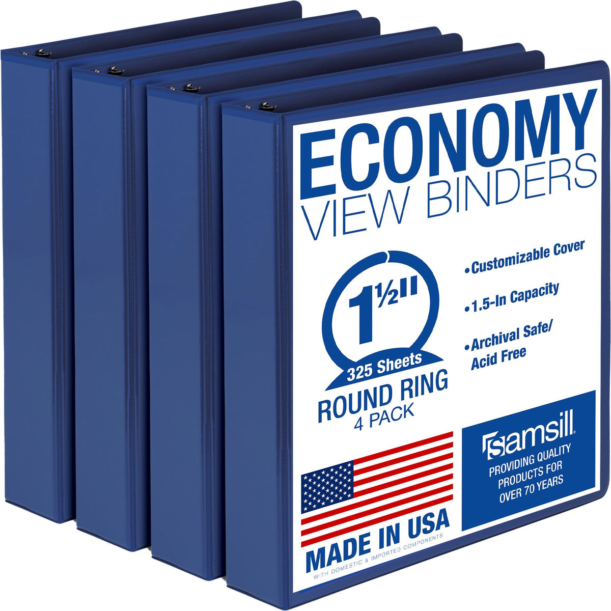 Samsill 1.5 Inch 3 Ring Binders, Economy Round Ring, Clear View Cover, 325 Sheet Capacity - for