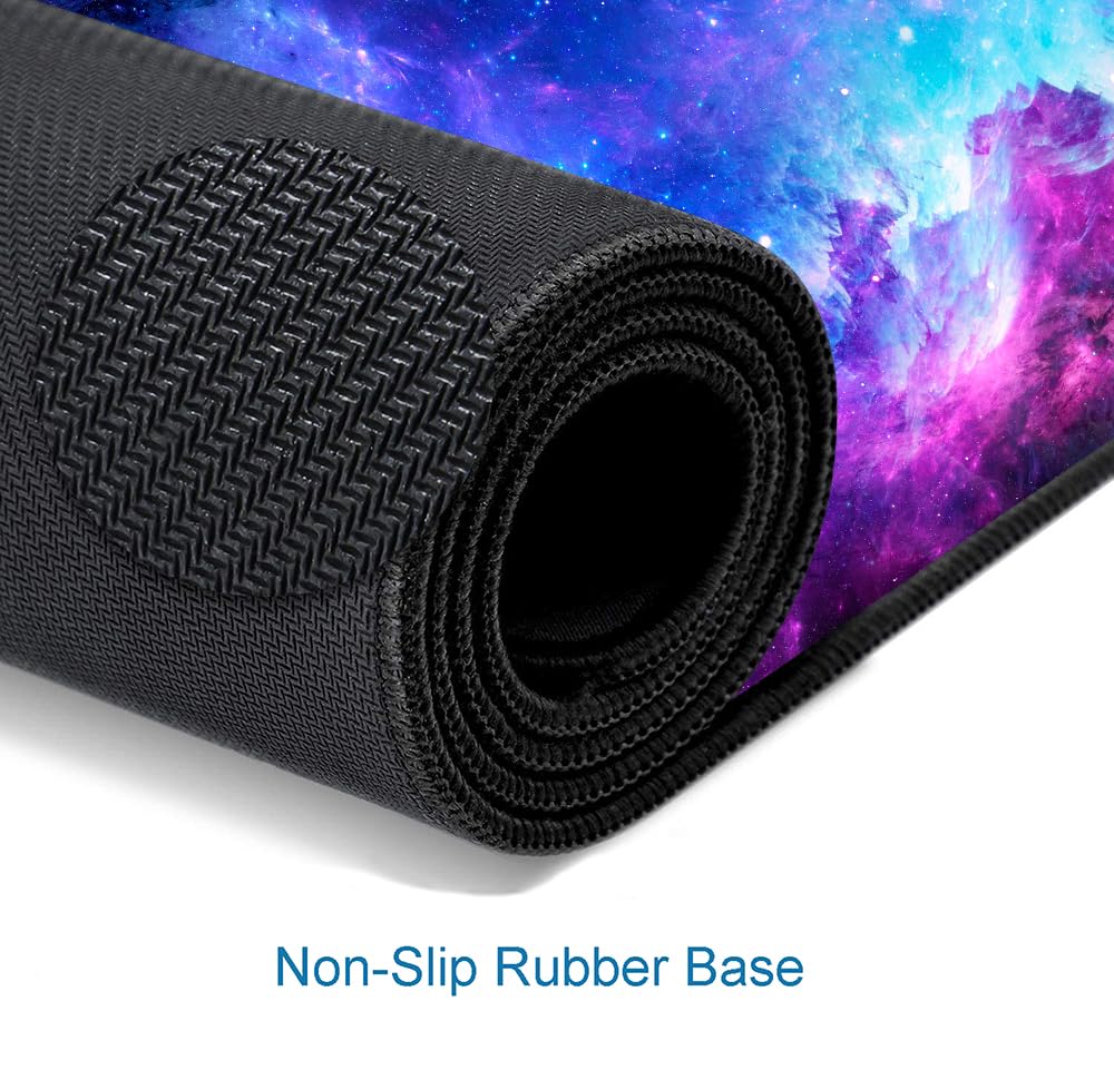 SANWUMIAN Gaming Large Mouse Pad with Stitched Edges, Purple Galaxy Desk Mat, Extended Keyboard