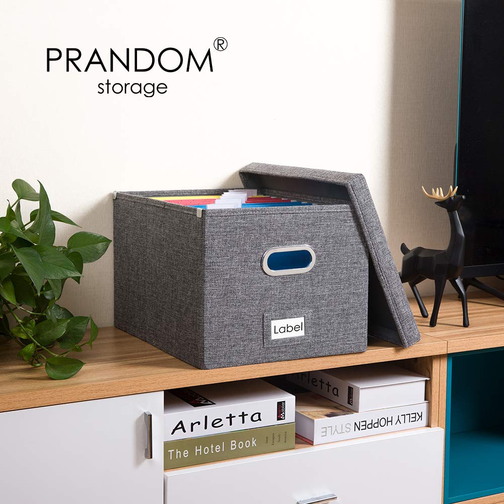 PRANDOM File Organizer Box - Set of 4 Collapsible Decorative Linen Filing Storage Hanging File