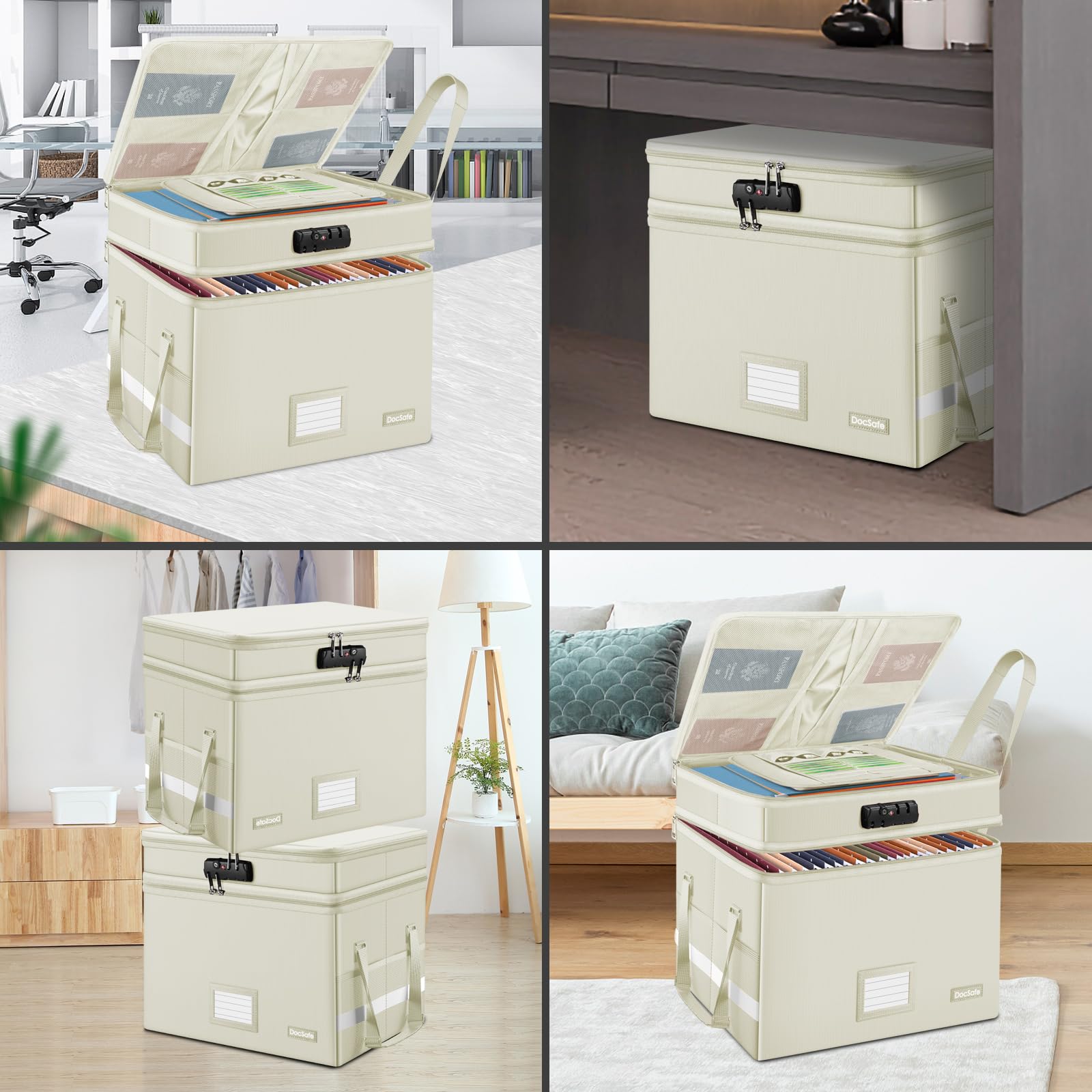 DocSafe File Box with Lock,Multi-Layer Fireproof Document Box Collapsible File Storage Organizer