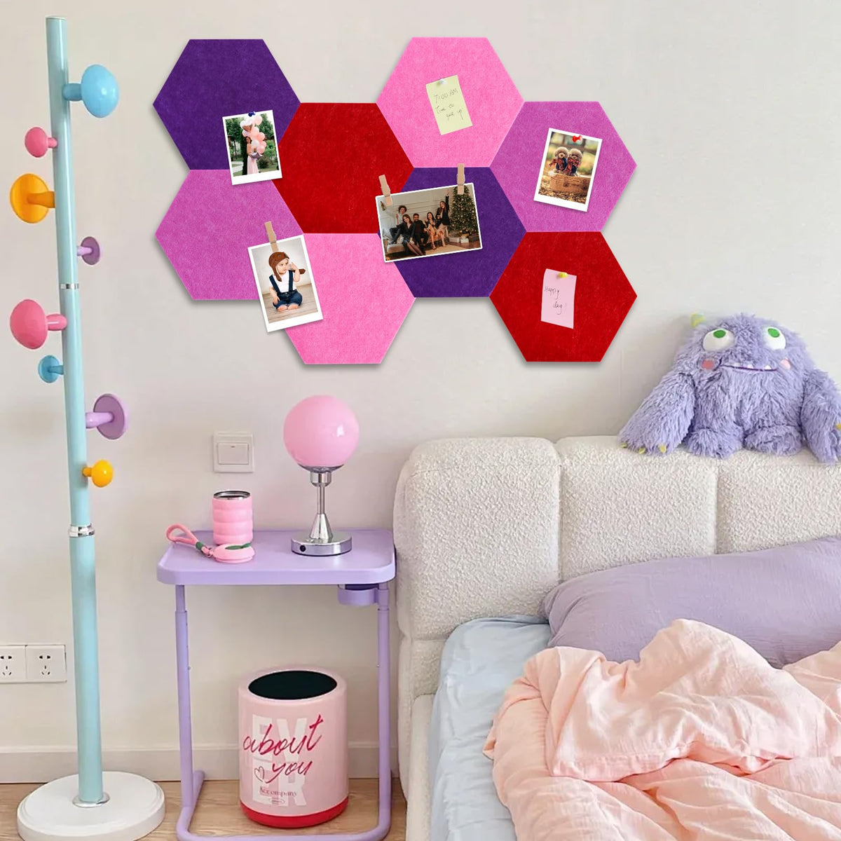Vuzvuv 8Pcs Cork Bulletin Board for Wall Office-Hexagon Purple