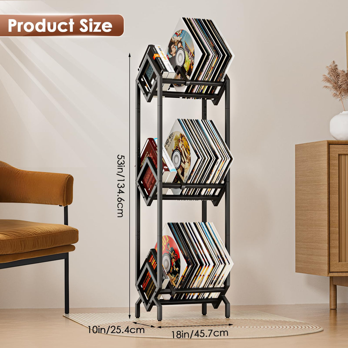 BOEASTER Vinyl Record Storage Rack, Record Holder 260-280 LP Storage Shelf Display Stand for Albums