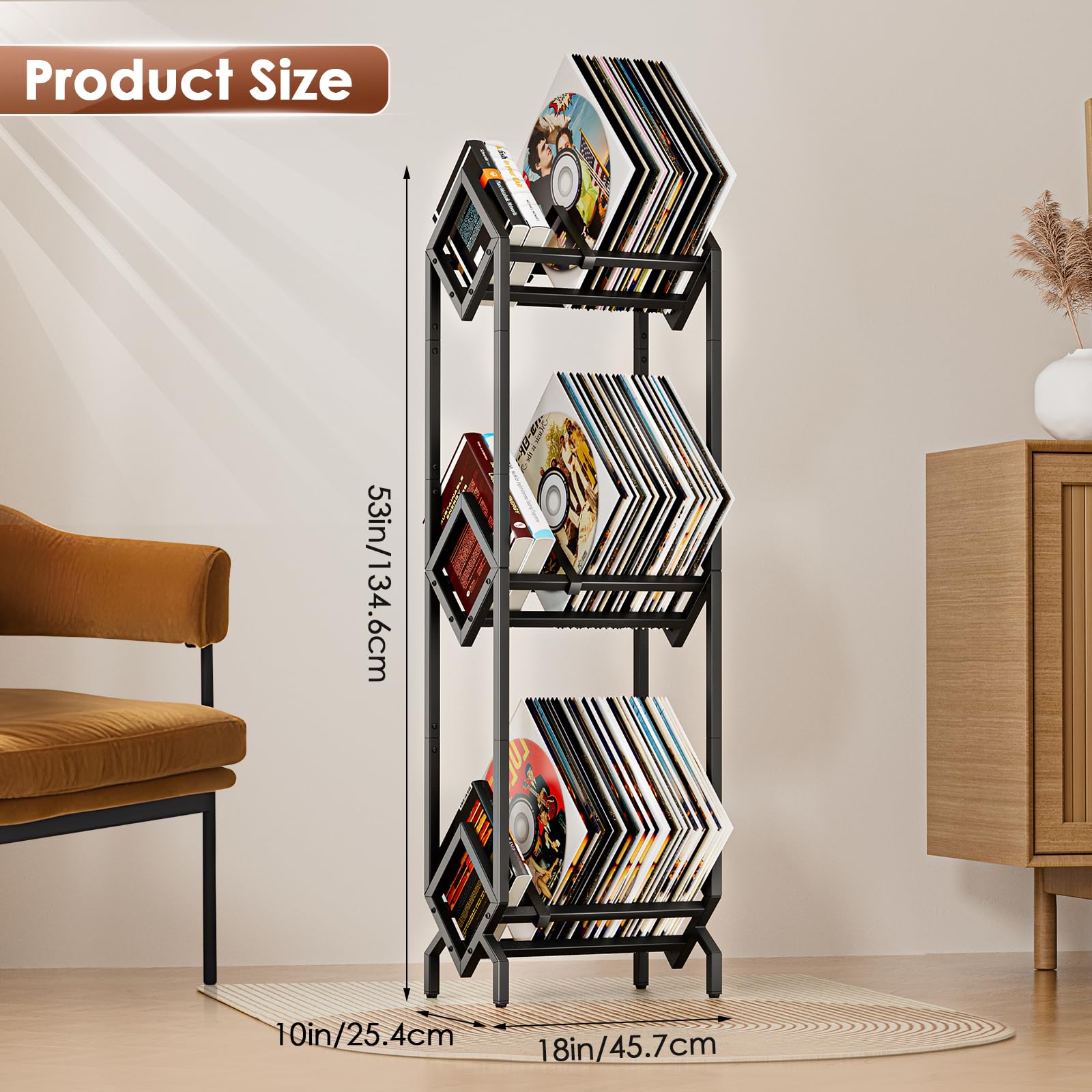 BOEASTER Vinyl Record Storage Rack, Record Holder 260-280 LP Storage Shelf Display Stand for Albums