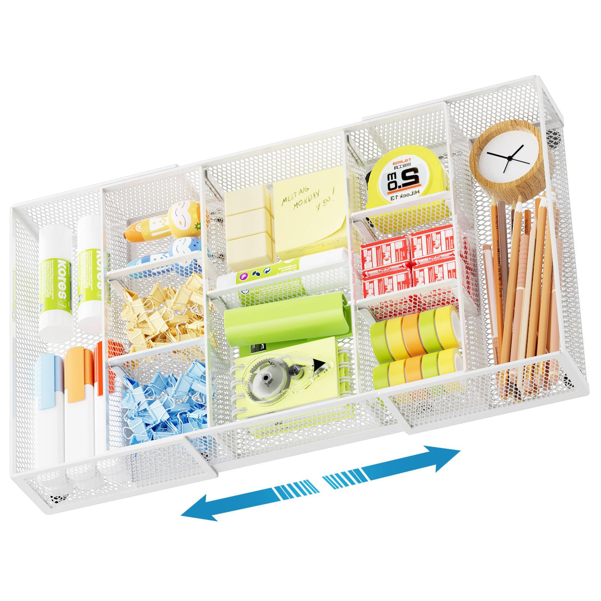 Marbrasse Expandable Desk Drawer Organizer, Mesh Drawer Organizer Tray with 10 Adjustable