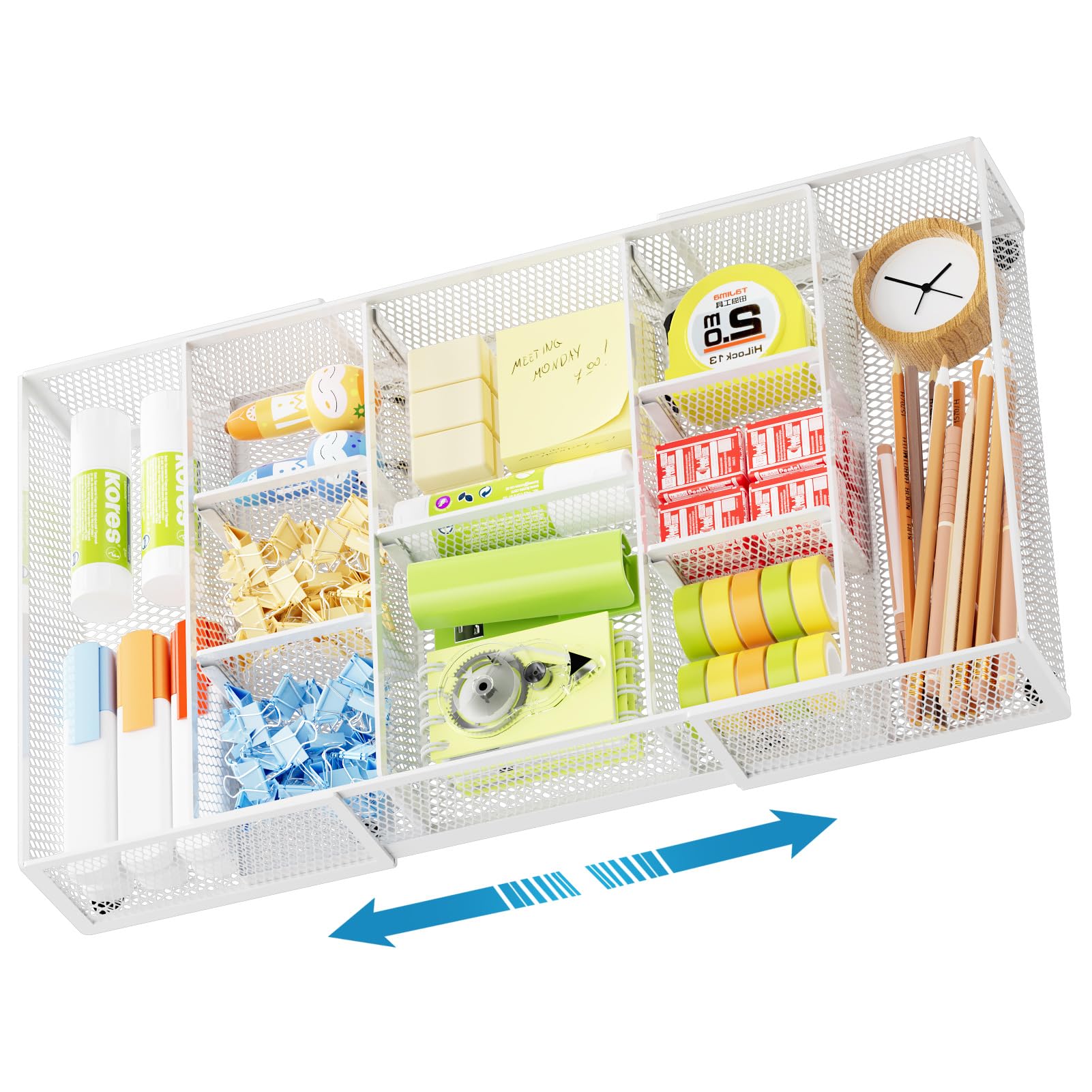 Marbrasse Expandable Desk Drawer Organizer, Mesh Drawer Organizer Tray with 10 Adjustable