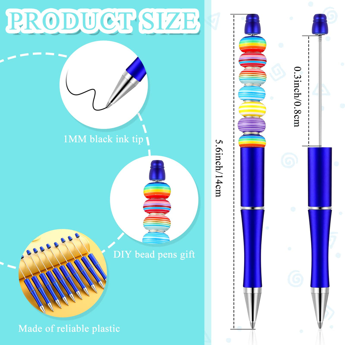 Crtiin 100 Pcs Beadable Pen School DIY Kit,Blue