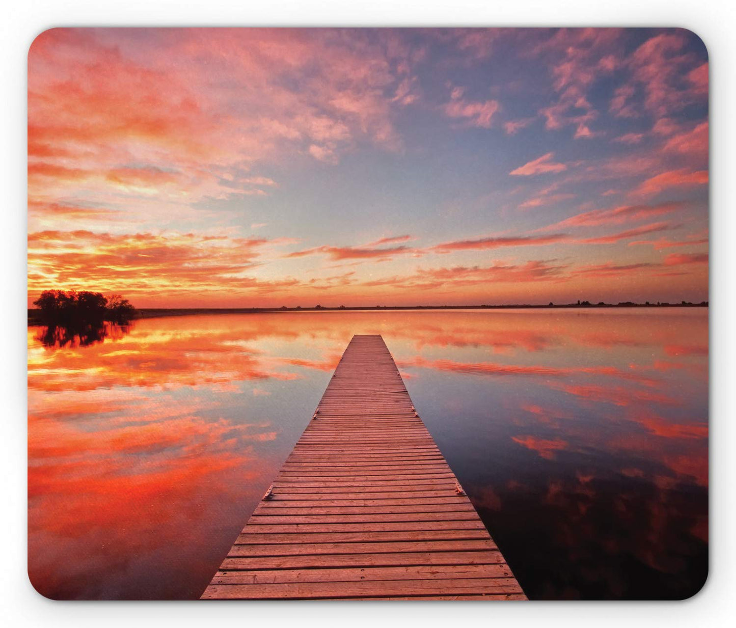 Ambesonne Lake House Mouse Pad, View of The Timber Deck Pier Over Idyllic Sky at Dawn Scenery