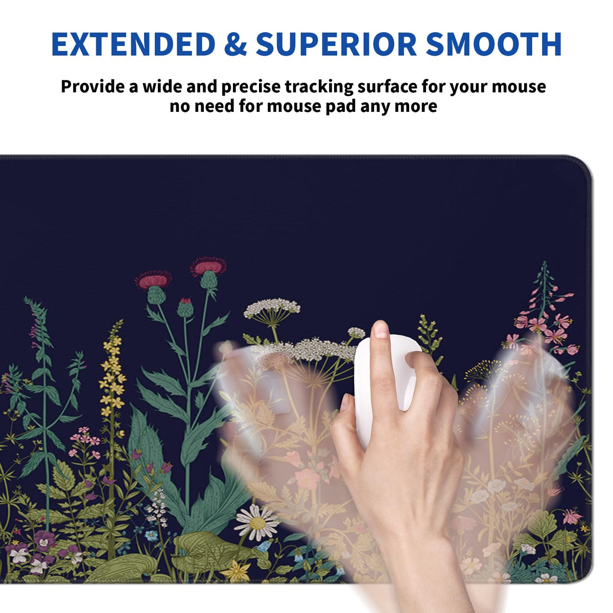 Wildflower Mouse Pad Abstract Black Mouse Pad 31.5x11.8 Inch Flower Texture Non-Slip Rubber Base