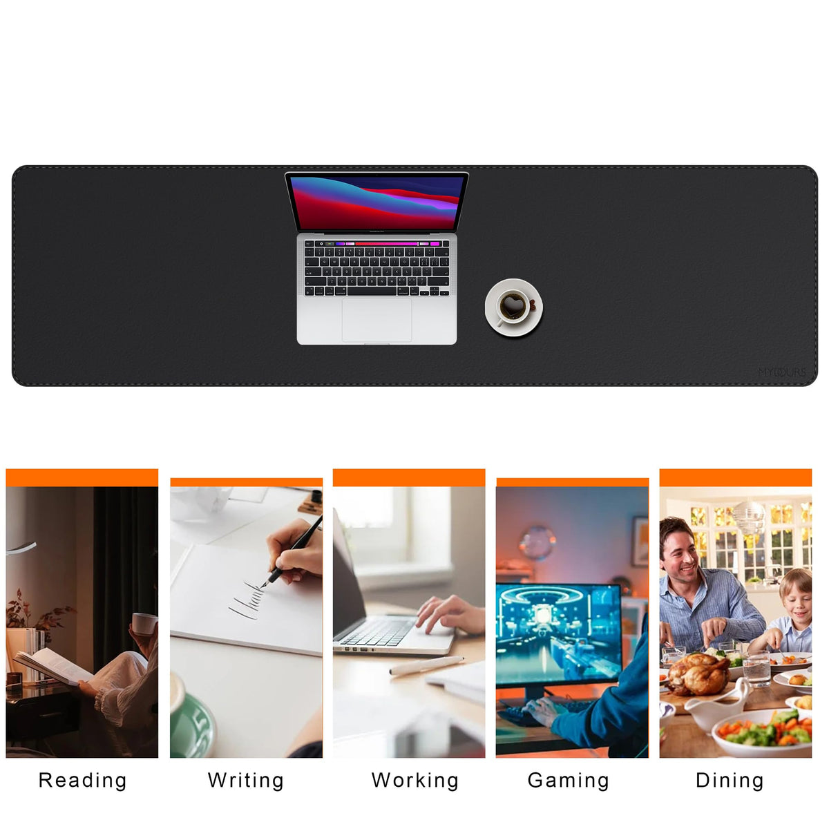 Mydours 59" x 15.7" Oversized PU Leather Desk Mat, Gaming Mouse Pad, Black