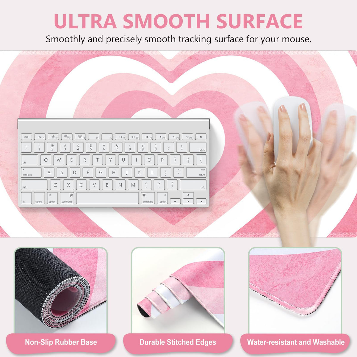 iLeadon Pink Desk Mat Set, 4in1 Mouse Pad Set with Wrist Rest