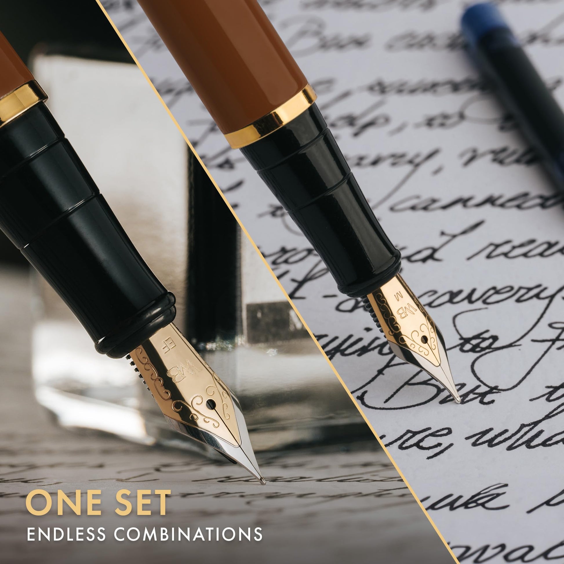 Wordsworth & Black Fountain Pen Gift Set, Medium & Extra Fine Nib, Brown