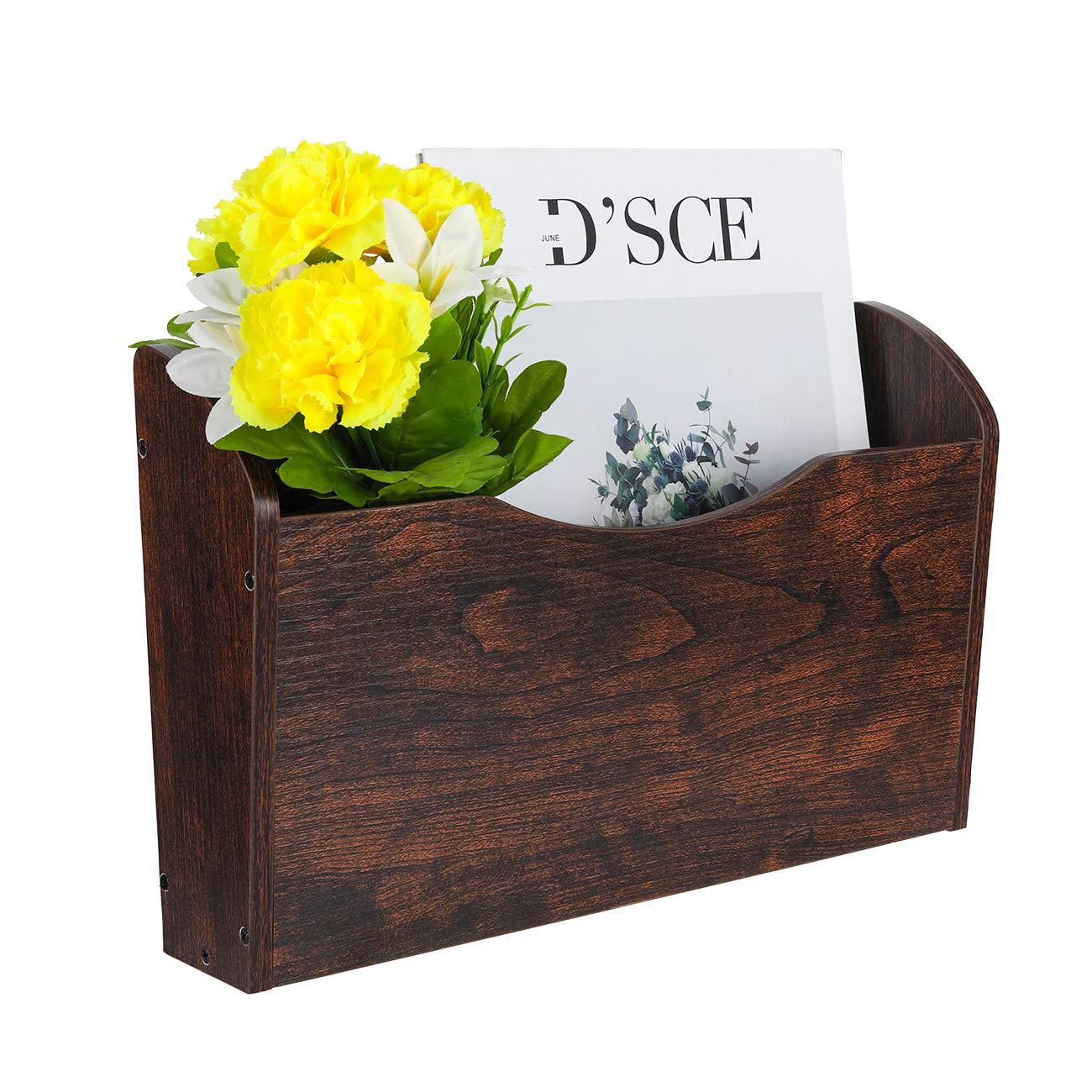 PAG-Mass Wall File Holder Wall Mounted Wood Hanging File Organizer for Office, 2 Pockets, Brown