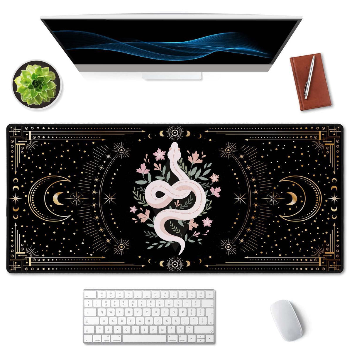 SSOIU Large Mouse Pad, Boho Snake Witch Desk Mat for Desktop, Women Girls Waterproof Gaming