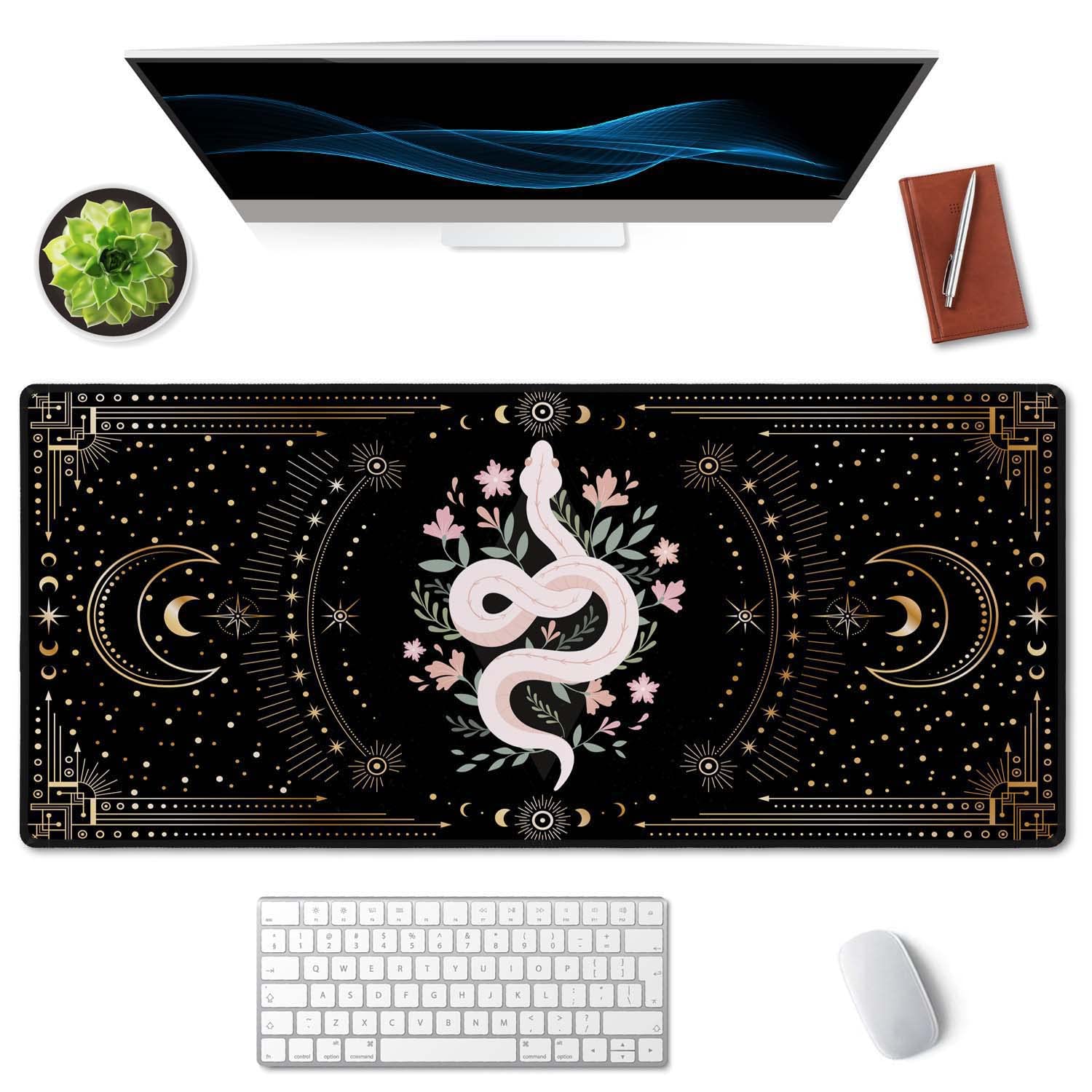 SSOIU Large Mouse Pad, Boho Snake Witch Desk Mat for Desktop, Women Girls Waterproof Gaming