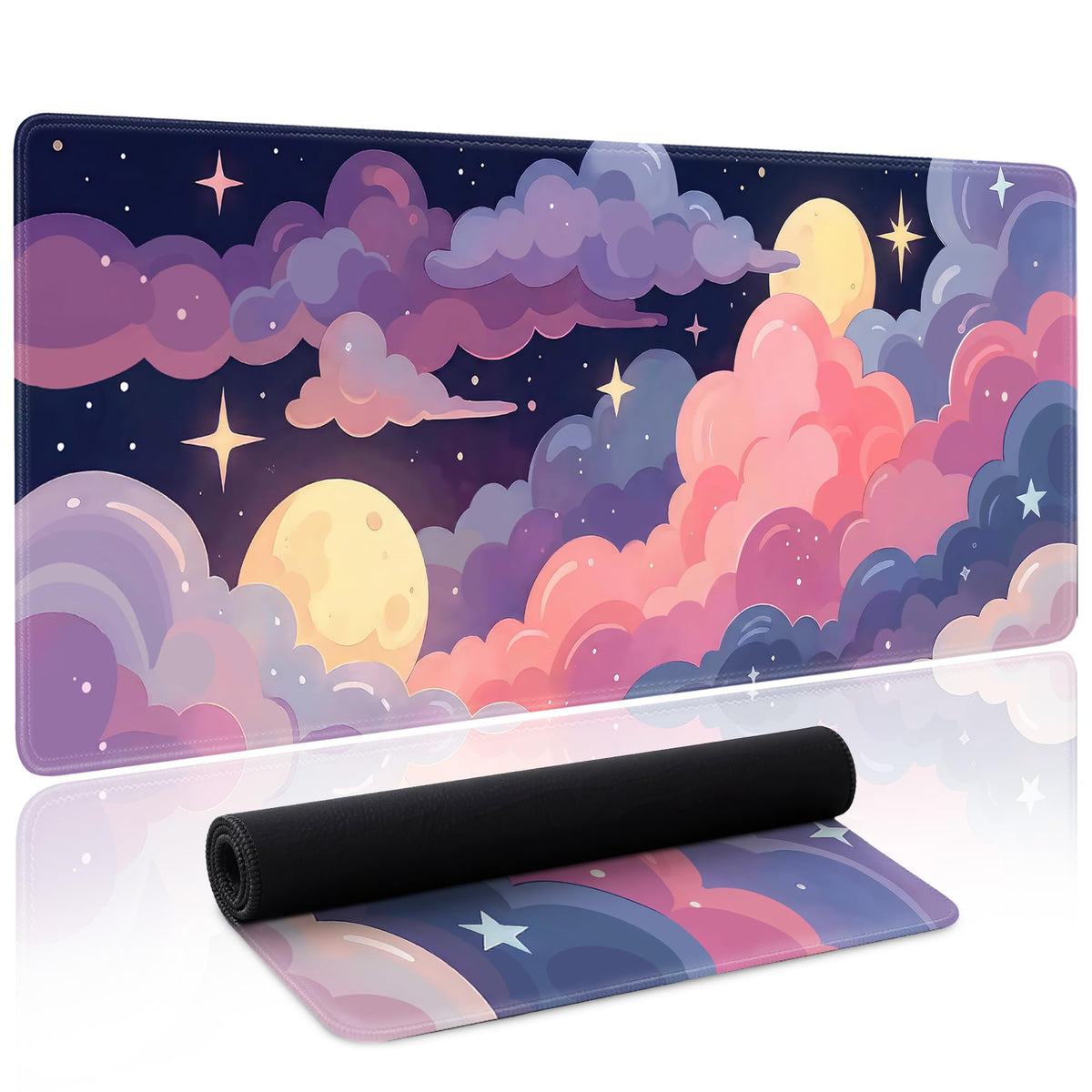Cute Mouse Pad Kawaii Large Desk Mat Extended Keyboard Mouse Pad Pink Purple Cloud Mousepad with