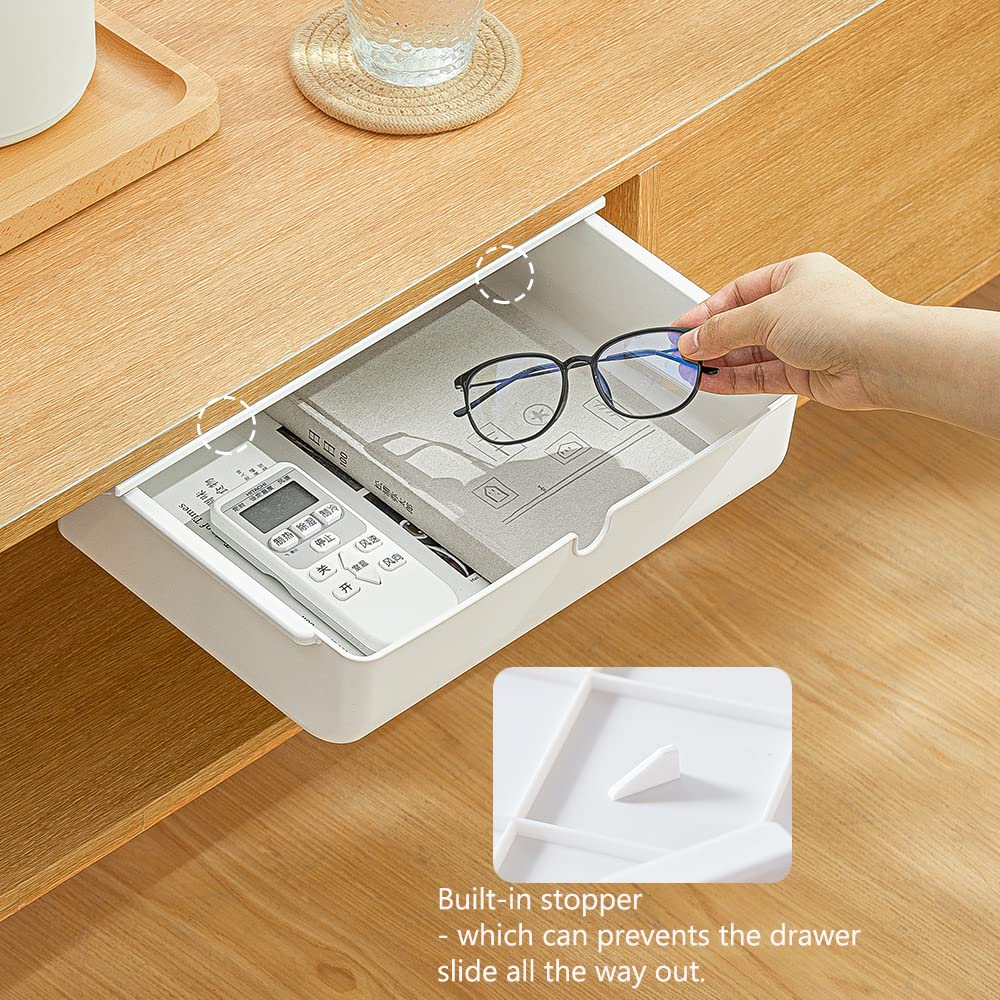 Poeland Under Desk Drawer Self-Stick Storage Organizer for Office Home School, Holders for Desk
