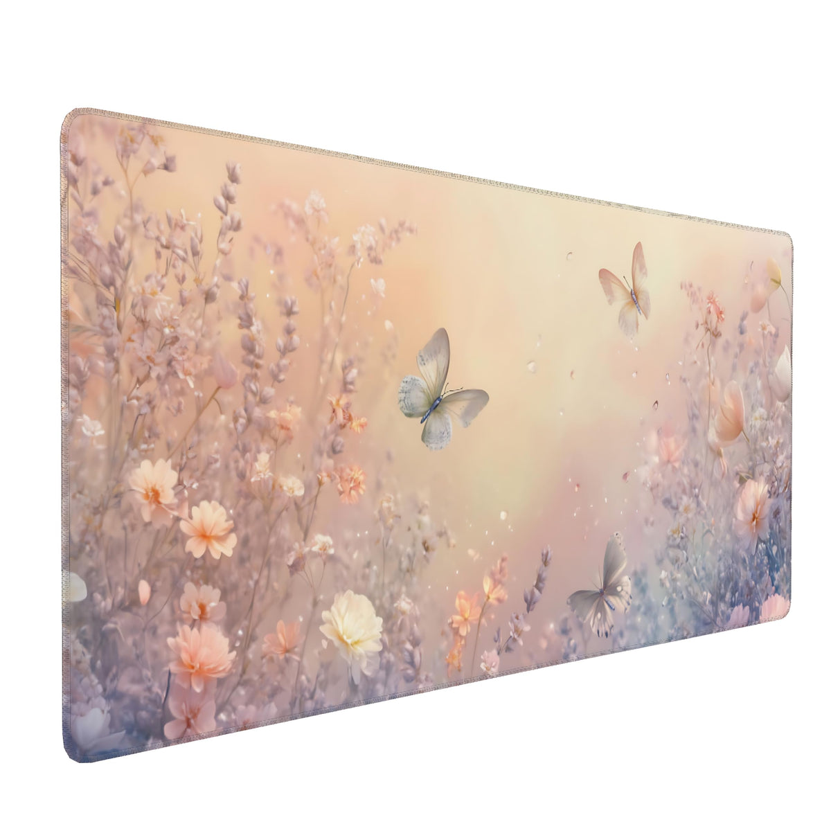 Cute Floral Aesthetic Wildflower Gaming Mouse Pad, Pink Macaron Desk Mat with Anti-Slip Base &