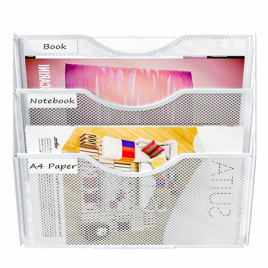 PAG-Mass Hanging Wall File Holder, 3 Tier Mail Sorter for Wall, Mesh Office Wall Organizer for