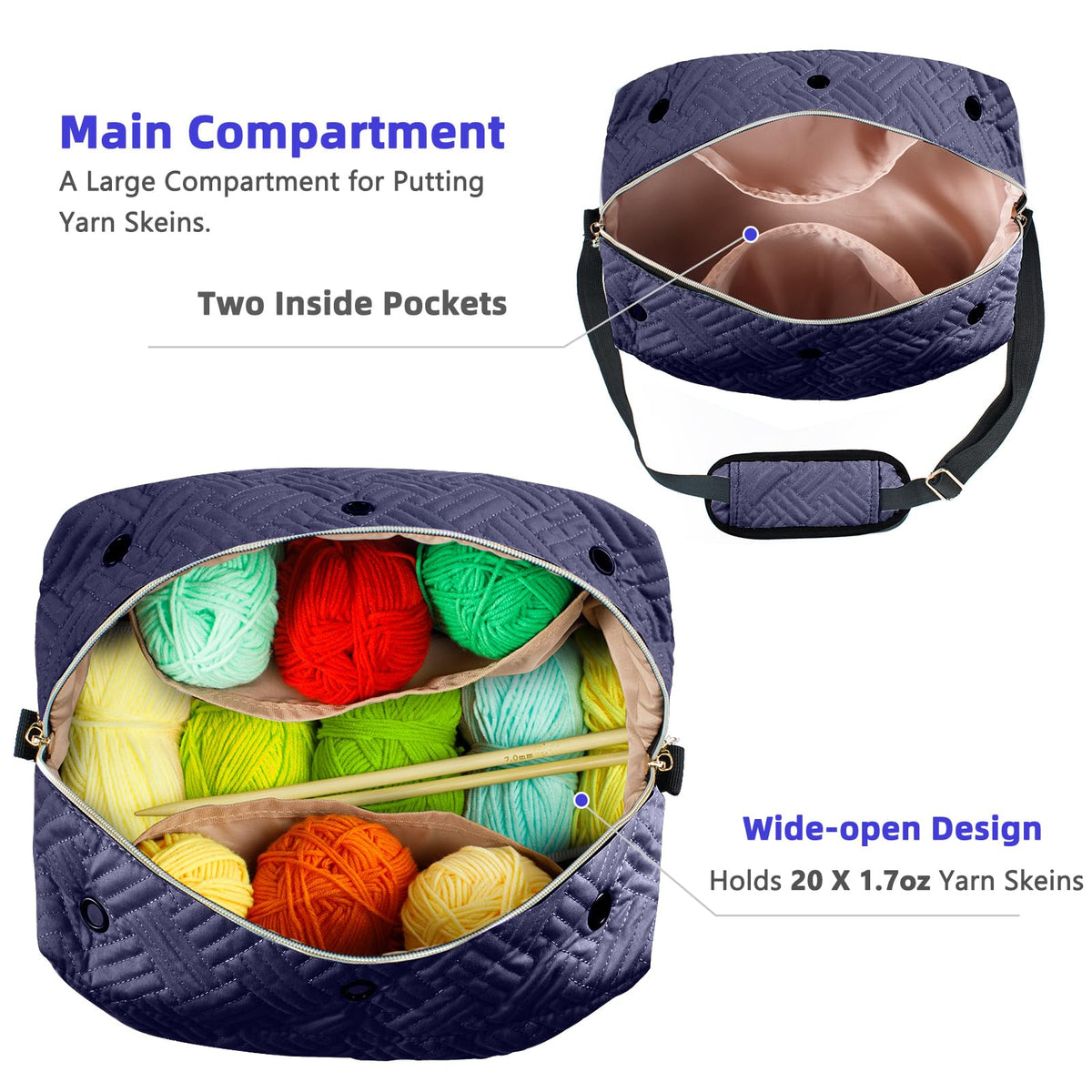 MYBAGZING Crochet Bag Organizer,Knitting Bag for Yarn Storage&Crochet Hooks