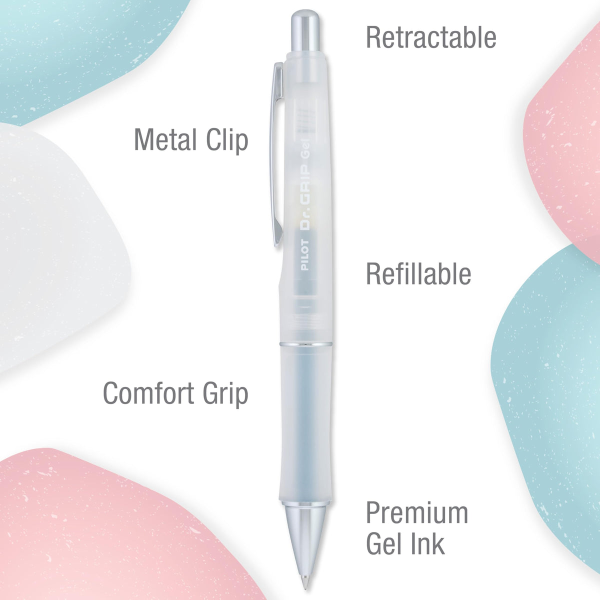 PILOT Dr. Grip Serenity Gel Pens, Fine Point 0.7mm, Black Ink, 3-Pack