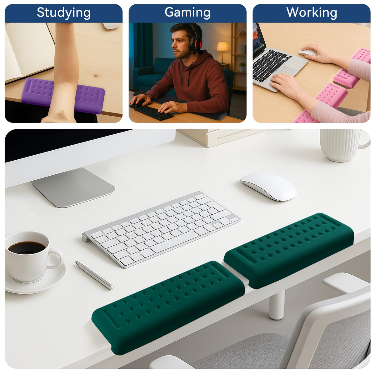 Sushret L-Shaped Desk Elbow Pad for Desk, 2-Pack Elbow Rest, Dark Green