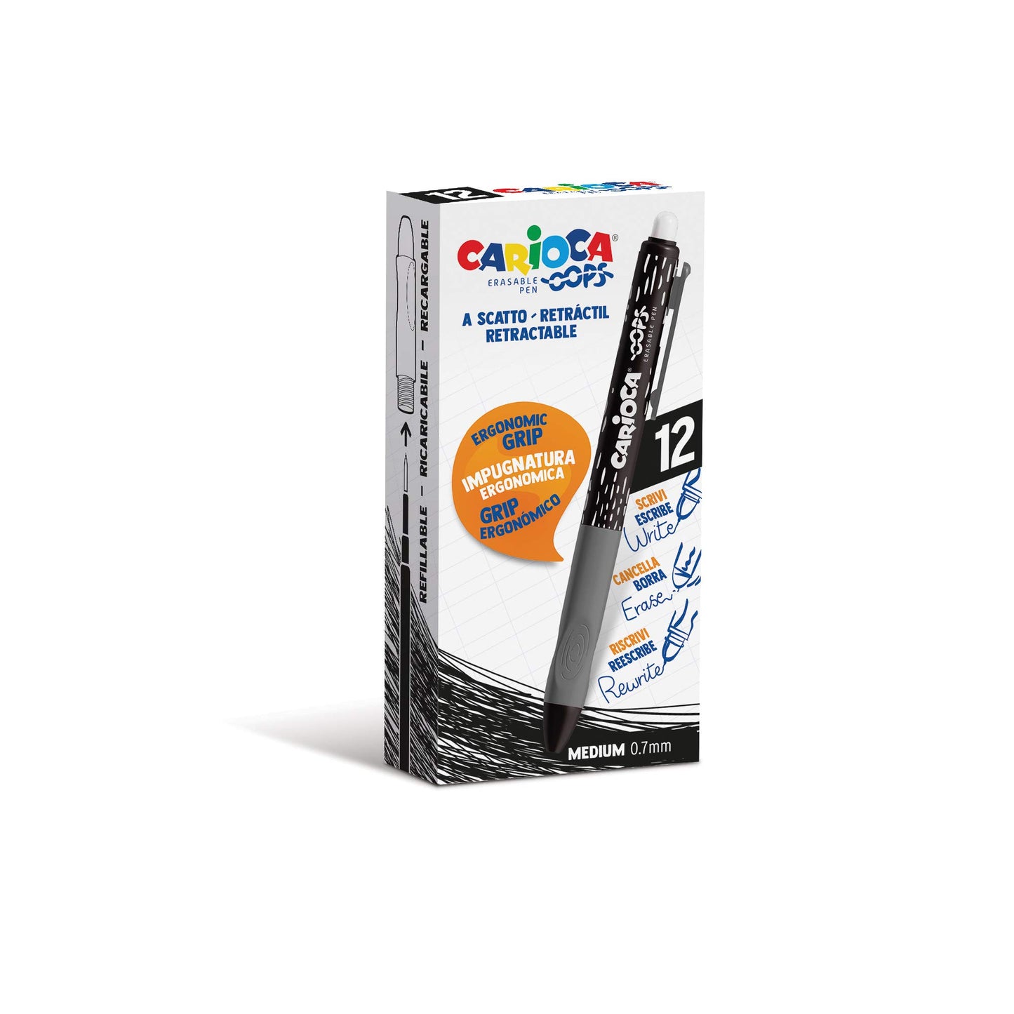 Carioca Oops Retractable Black | Erasable Refillable Retractable Ballpoint Pens Set for School