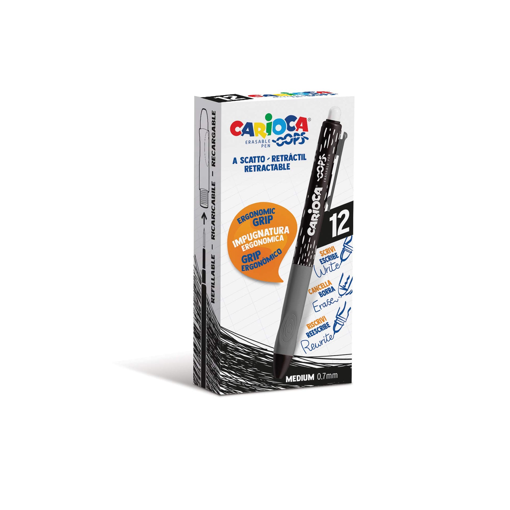 Carioca Oops Retractable Black | Erasable Refillable Retractable Ballpoint Pens Set for School