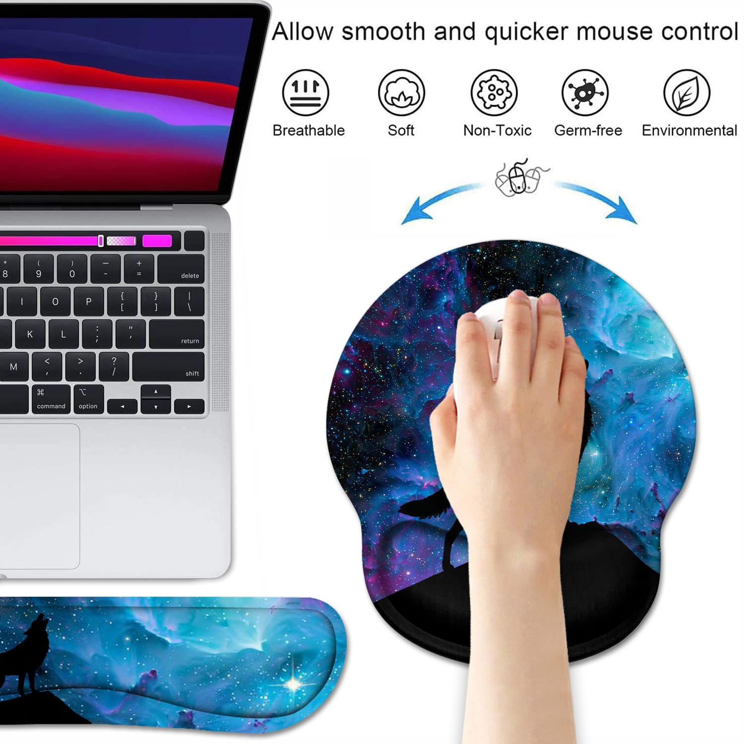 Keyboard Wrist Rest and Mouse Wrist Rest Pad Set with Coasters, Ergonomic Support, Non-Slip PU