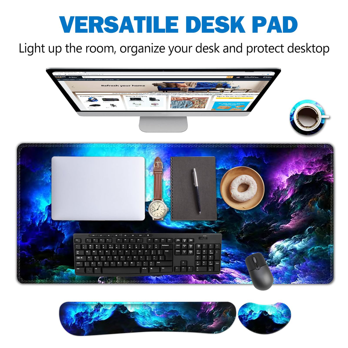 AIMSA Keyboard Mouse Pad Wrist Rest Set, Extended Desk Mat+ Ergonomic Mouse Pad with Wrist Rest+