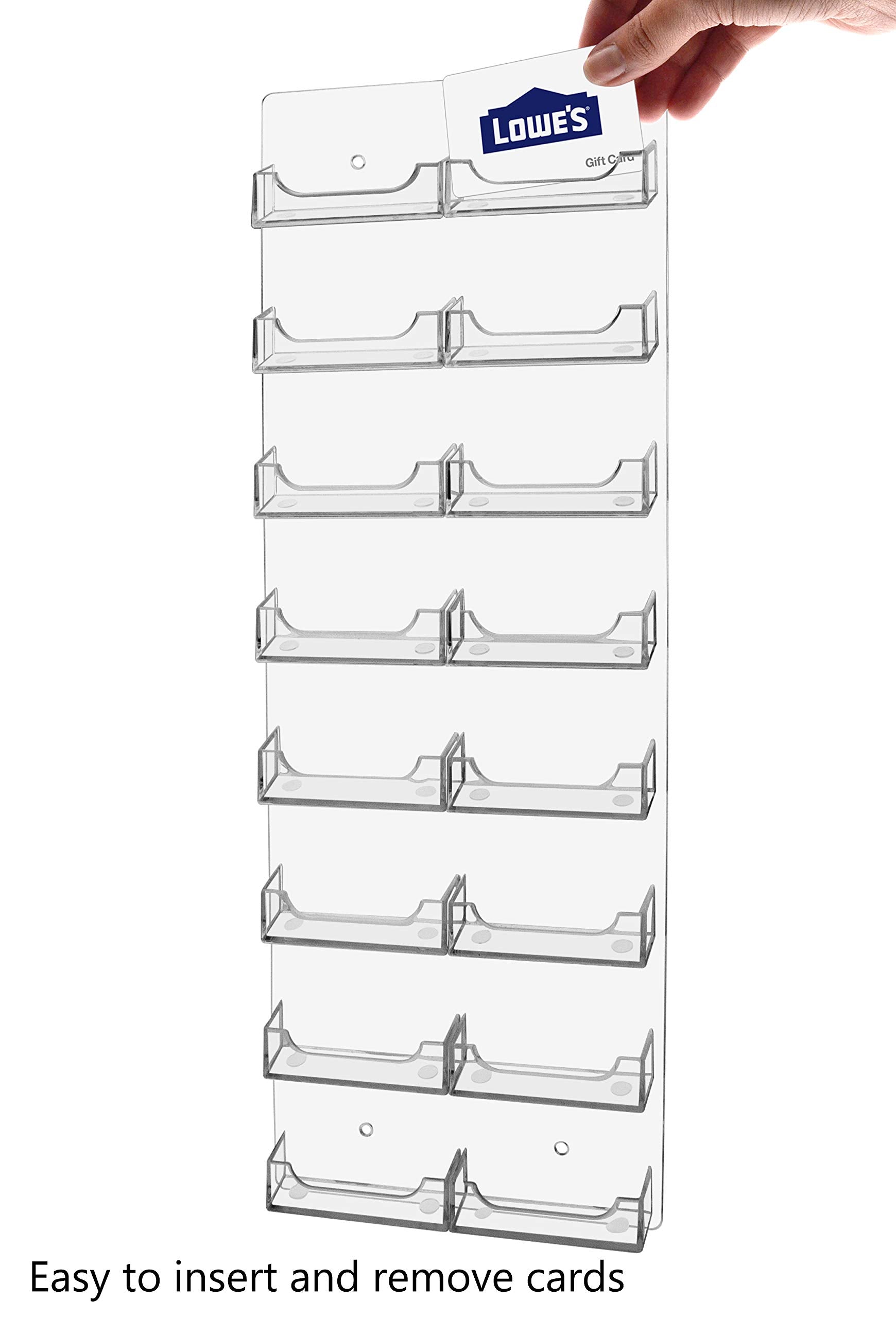 Business Card Holder with Hanging Hardware 16 Pocket Holds 3.5" x 2" Cards Wall Mount Rack Clear