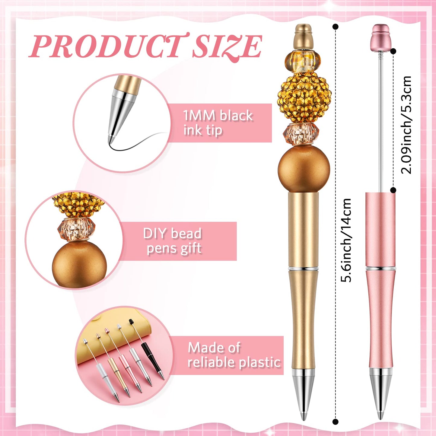Crtiin 100 Pcs Beadable Pen School DIY Kit,Black Gold
