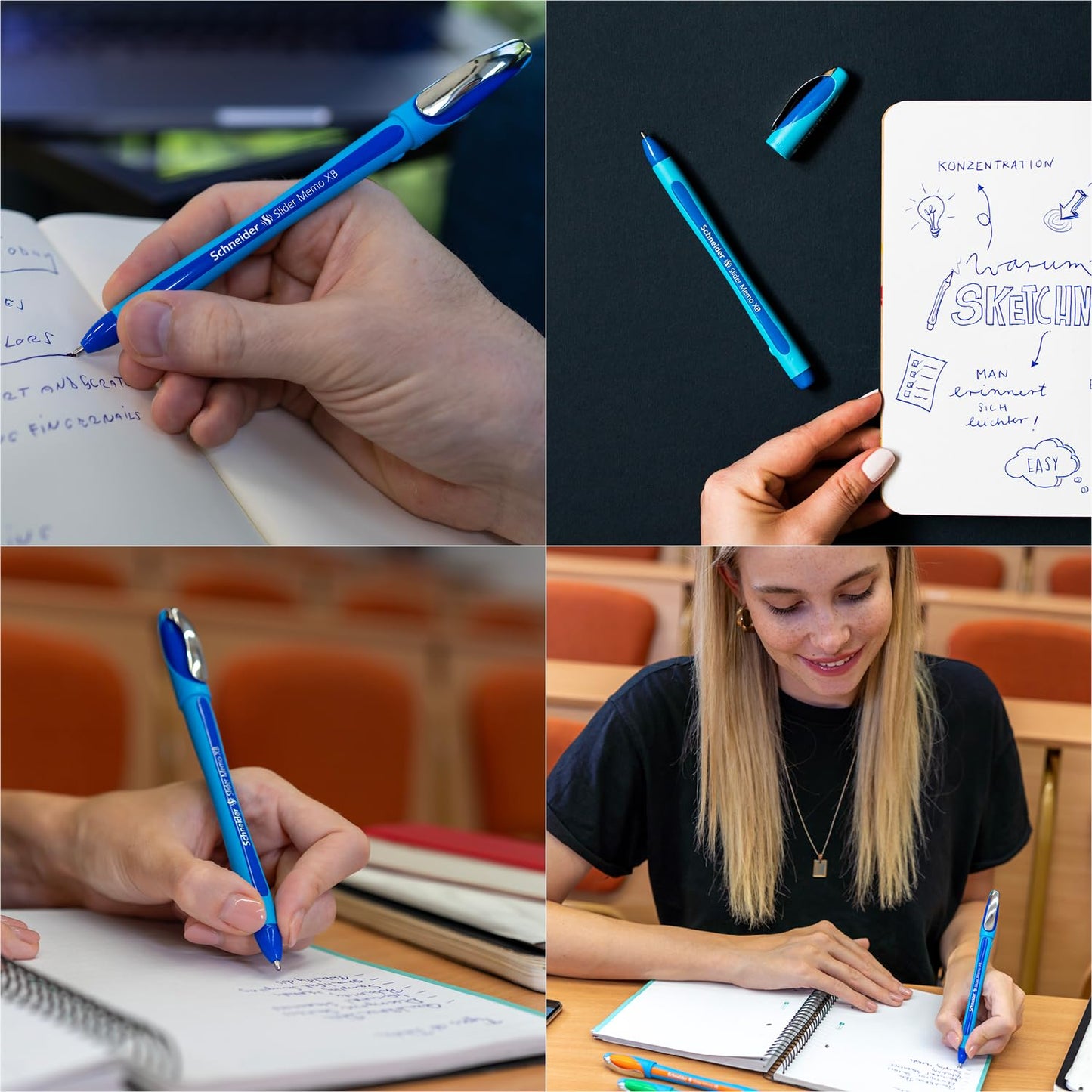 Schneider Slider Memo XB (Extra Broad) Ballpoint Pen, 1.4 mm, Light Blue Barrel, Blue Ink, Box of