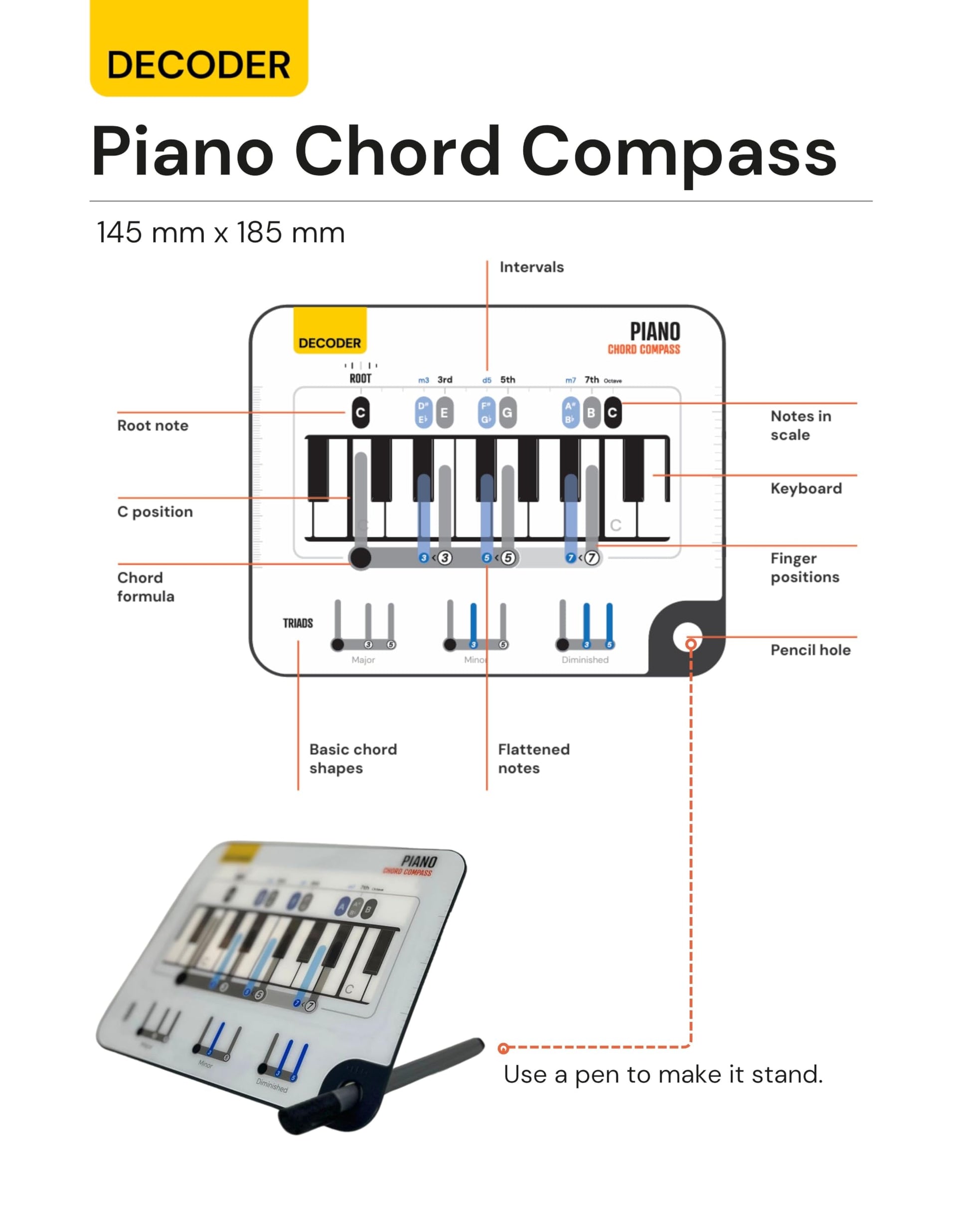 Piano Chord Compass, Keyboard Chord Chart Tool for Beginners