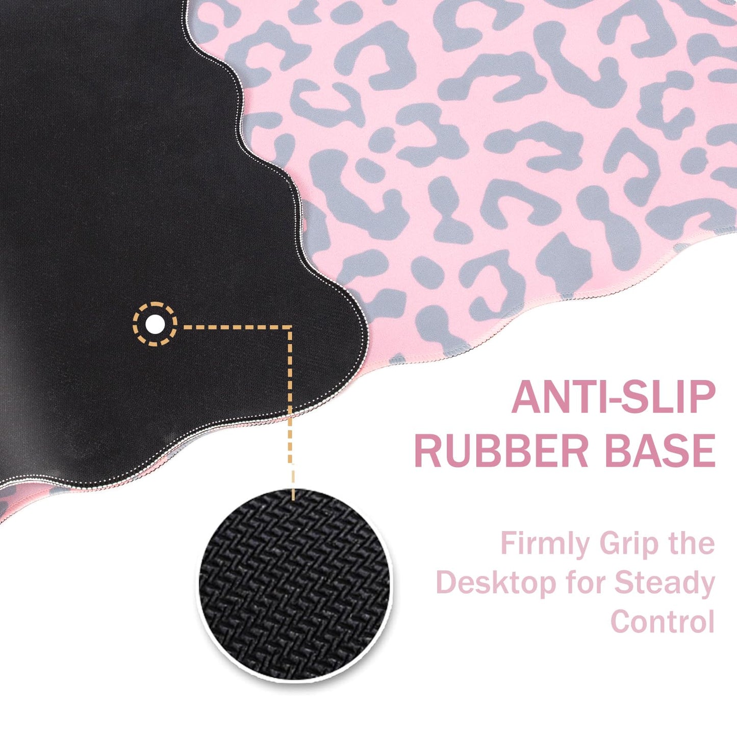 L-SPOUTTO Pink Leopard Mouse Pad,Scalloped Desk Mat XXL Large Cheetah Gaming Mousepad,35.4x15.7in